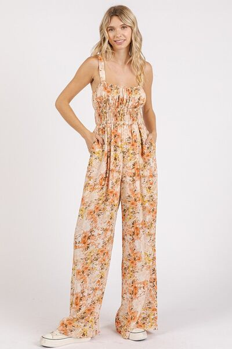 Mittoshop Flower Print Jumpsuit - Gathered Bust Sleeveless Style