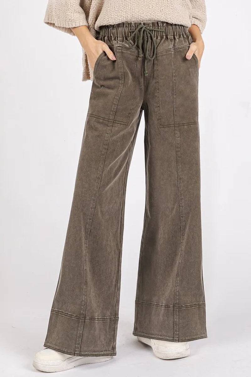 Mittoshop Mineral Wash Elastic Wide Leg Pants