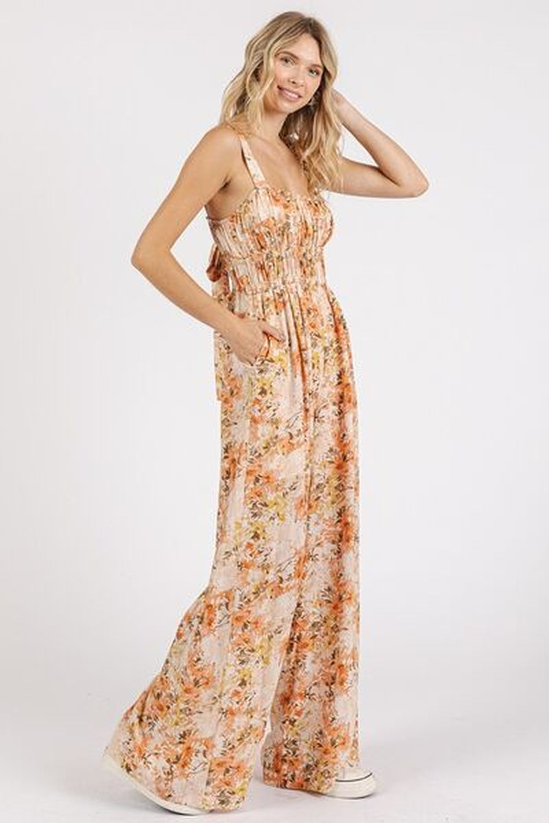 Mittoshop Flower Print Jumpsuit - Gathered Bust Sleeveless Style