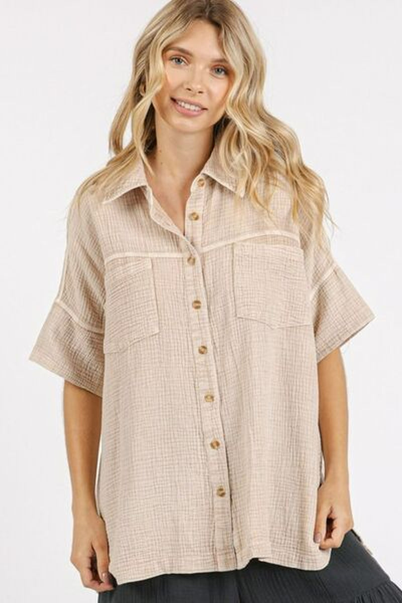 Mittoshop Mineral Wash Gauze Oversized Short Sleeve Shirt