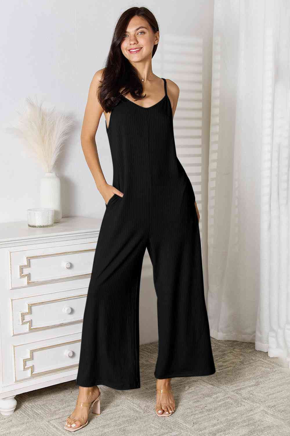 Basic Bae Spaghetti Strap Jumpsuit - Full Size V-Neck Design