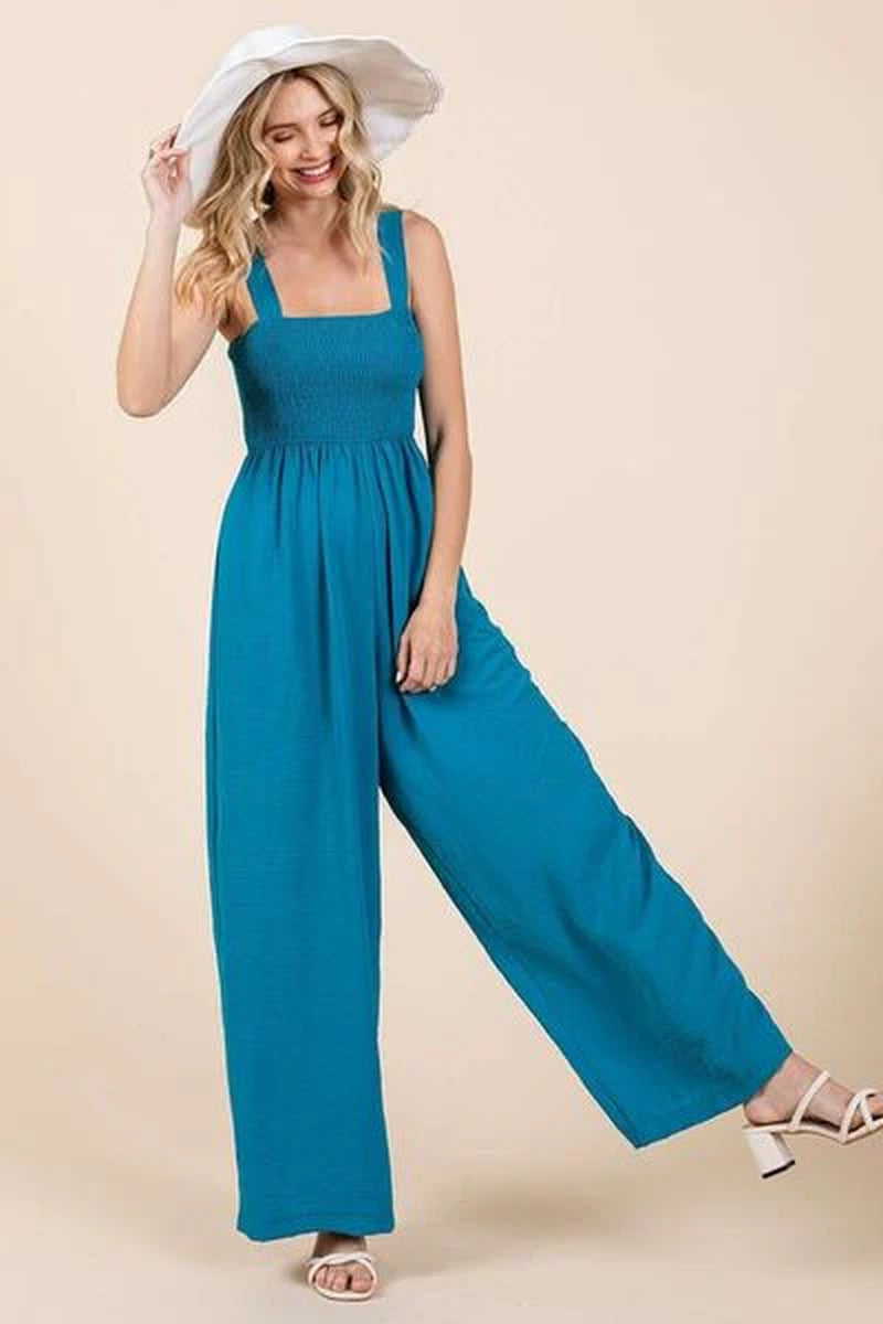 Mittoshop Smocked Wide Leg Overalls - Trendy and Comfortable Style