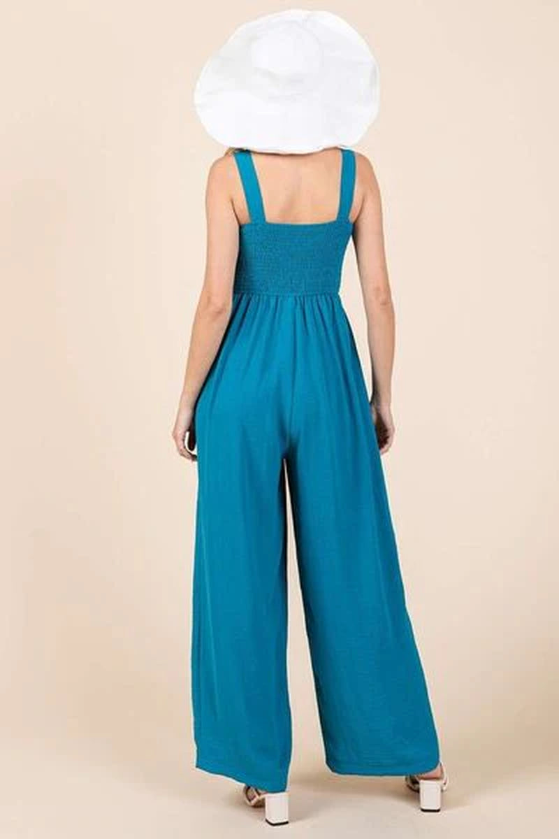 Mittoshop Smocked Wide Leg Overalls - Trendy and Comfortable Style