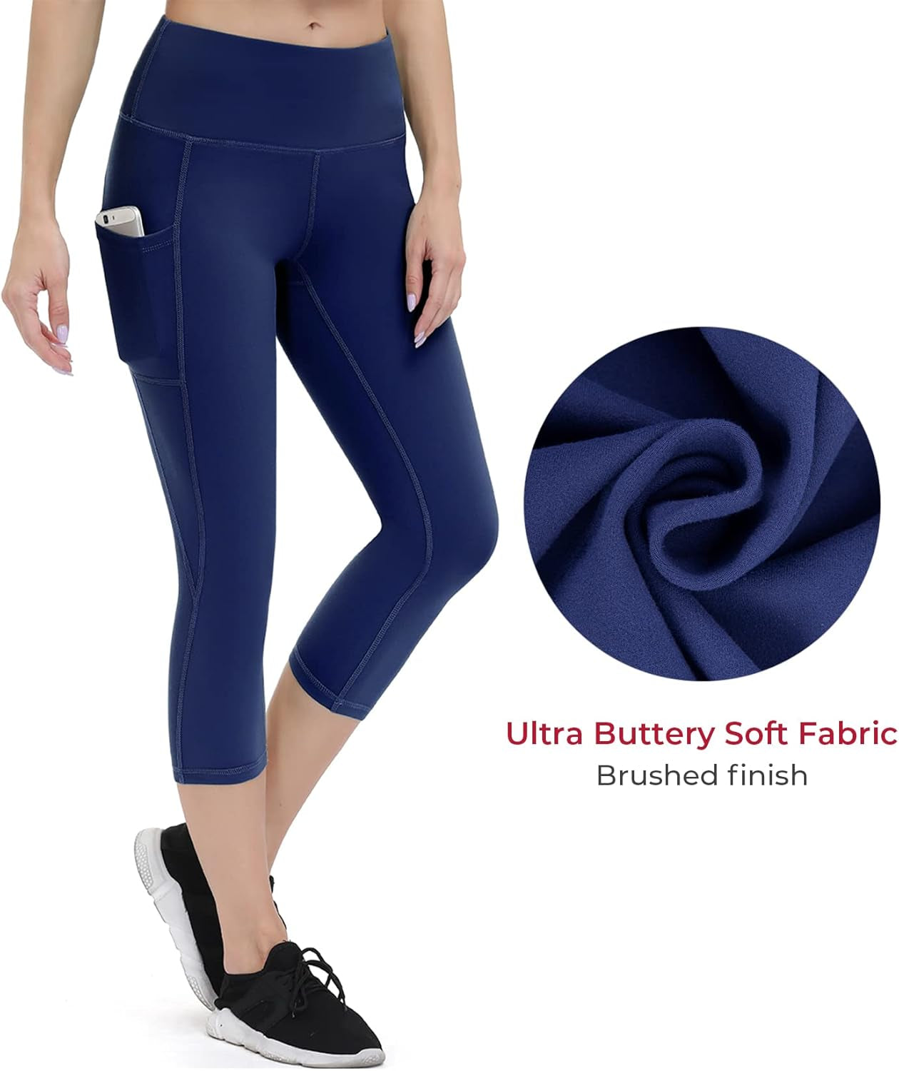 Anti-Nail Leggings for Women, Non-See-Through Yoga Pants with Phone Pockets, Tummy Control Full-Length/Capri Tights