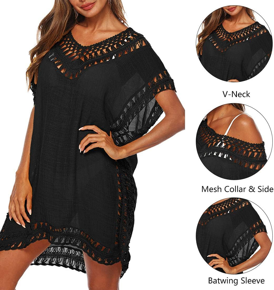 Womens Swimsuits Cover Ups Crochet Chiffon Beach Cover Bathing Suit Bikini Wear Coverups Dress