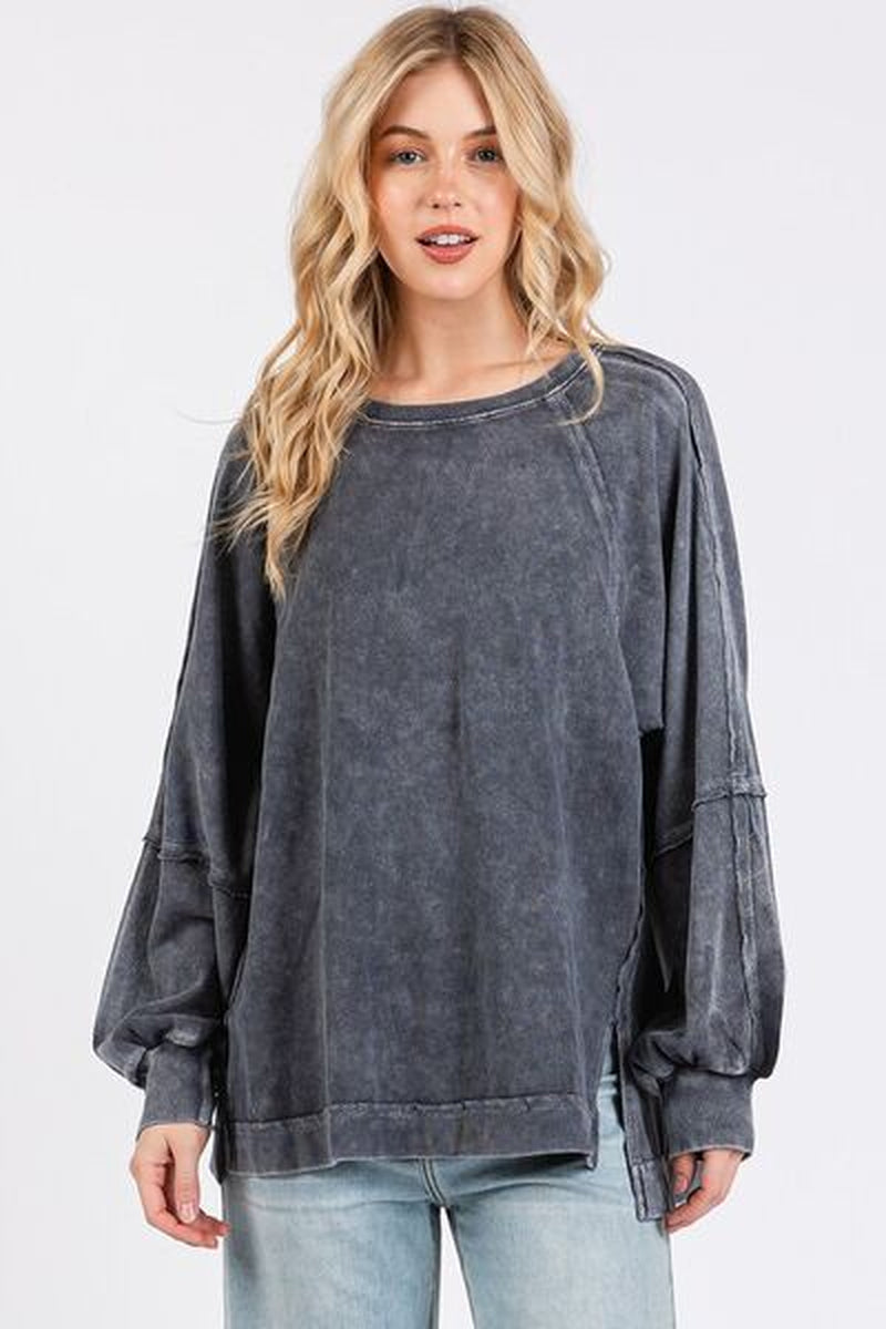 Mittoshop Mineral Wash Raglan Long Sleeve Oversized Top