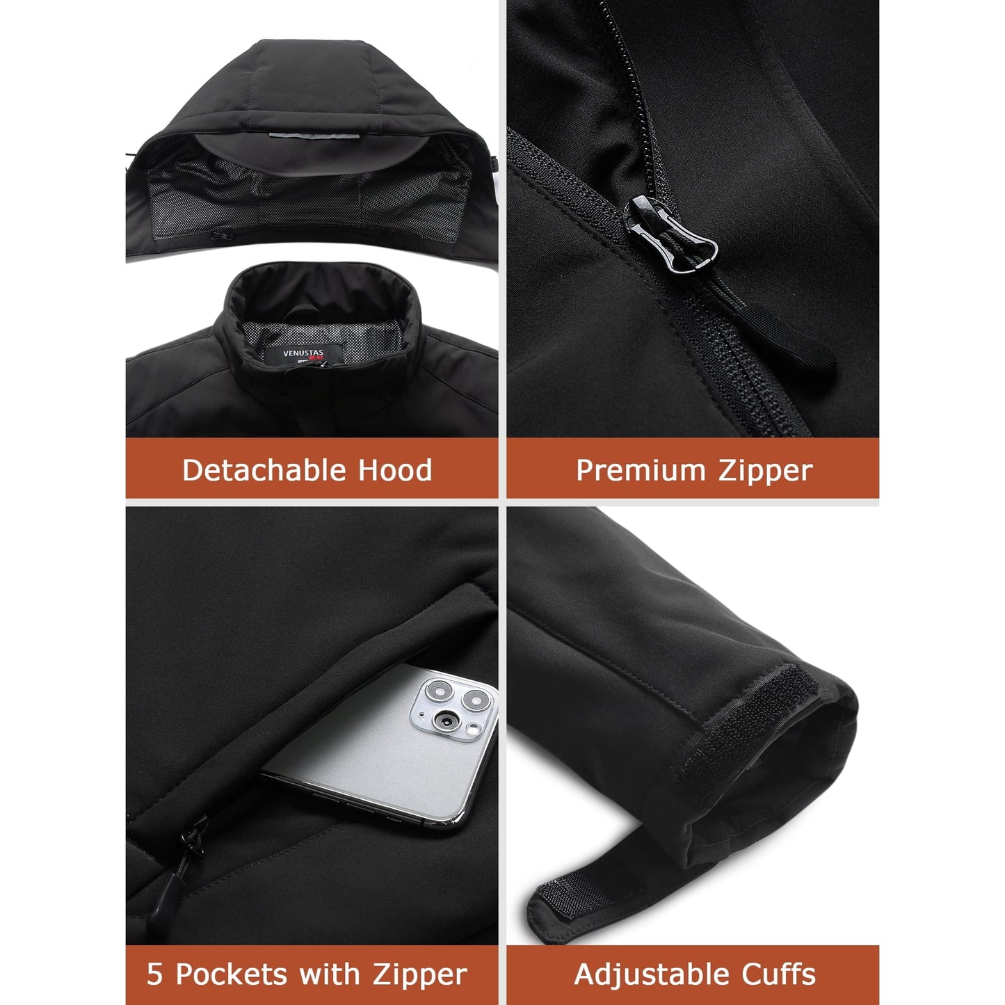 Women'S Heated Jacket with Battery Pack 7.4V, Windproof Detachable Hood USB Charging Winter Heated Coat for Hiking Skiing Camping (Black, XS)