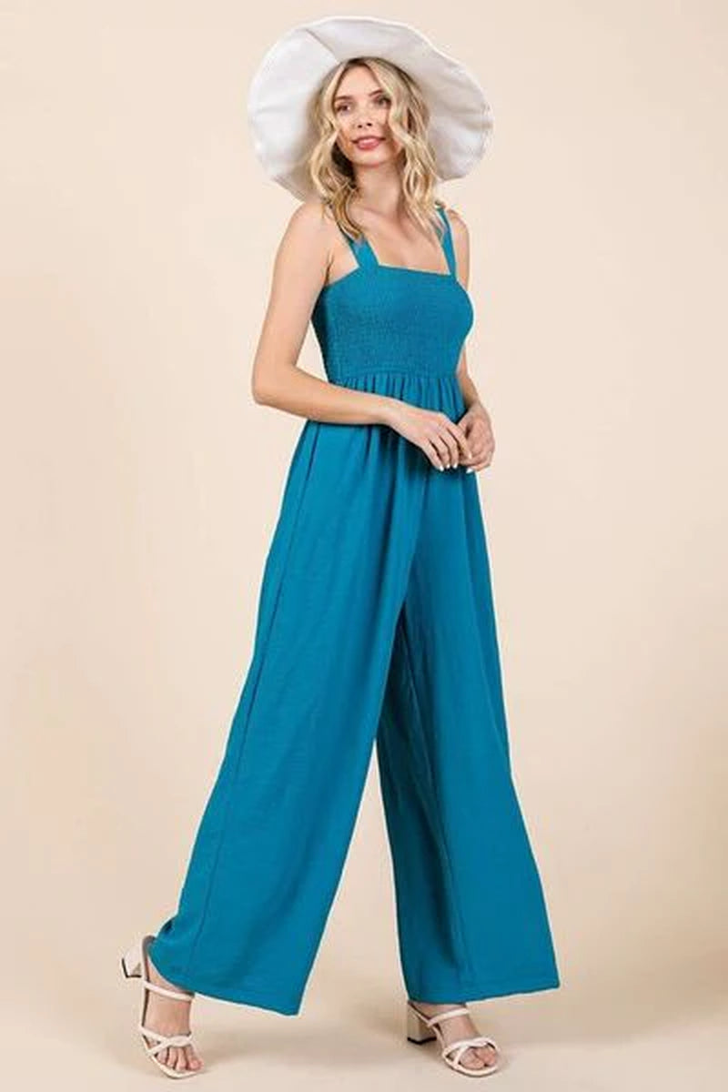 Mittoshop Smocked Wide Leg Overalls - Trendy and Comfortable Style
