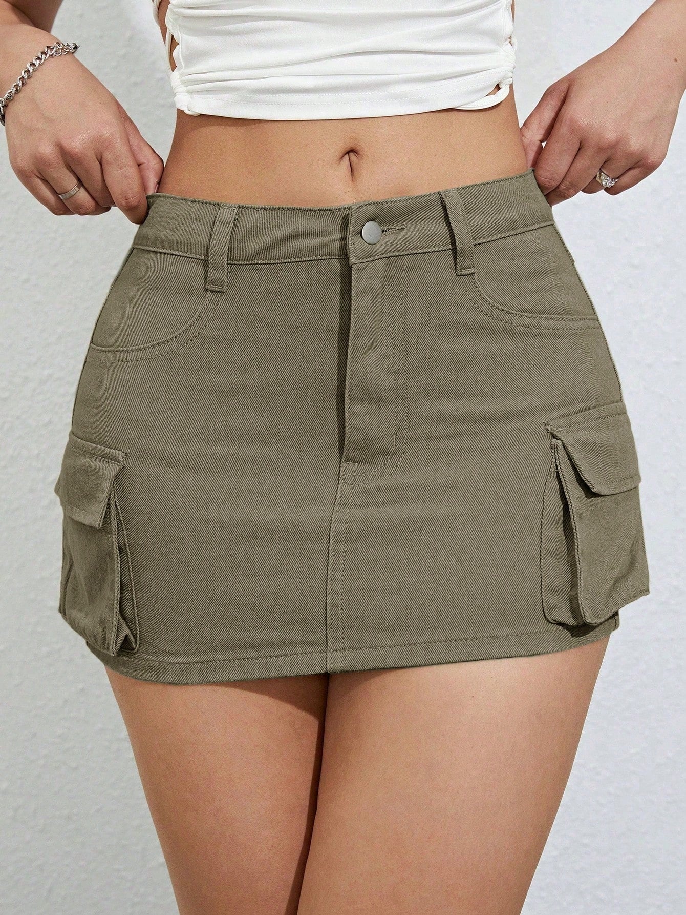 SHEIN ICON Flap Pocket Side Cargo Denim Skirt