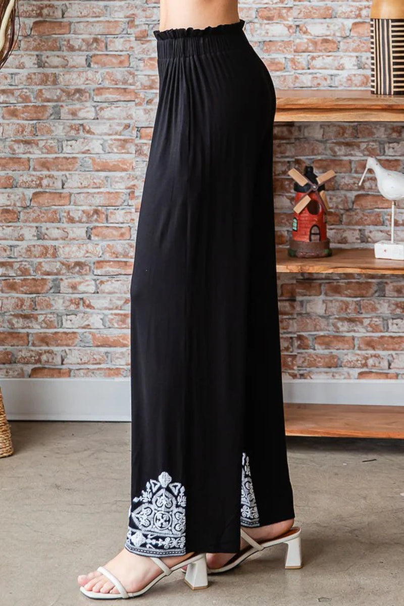 Heimish Full Size Solid Damask Casual Pants plus Size