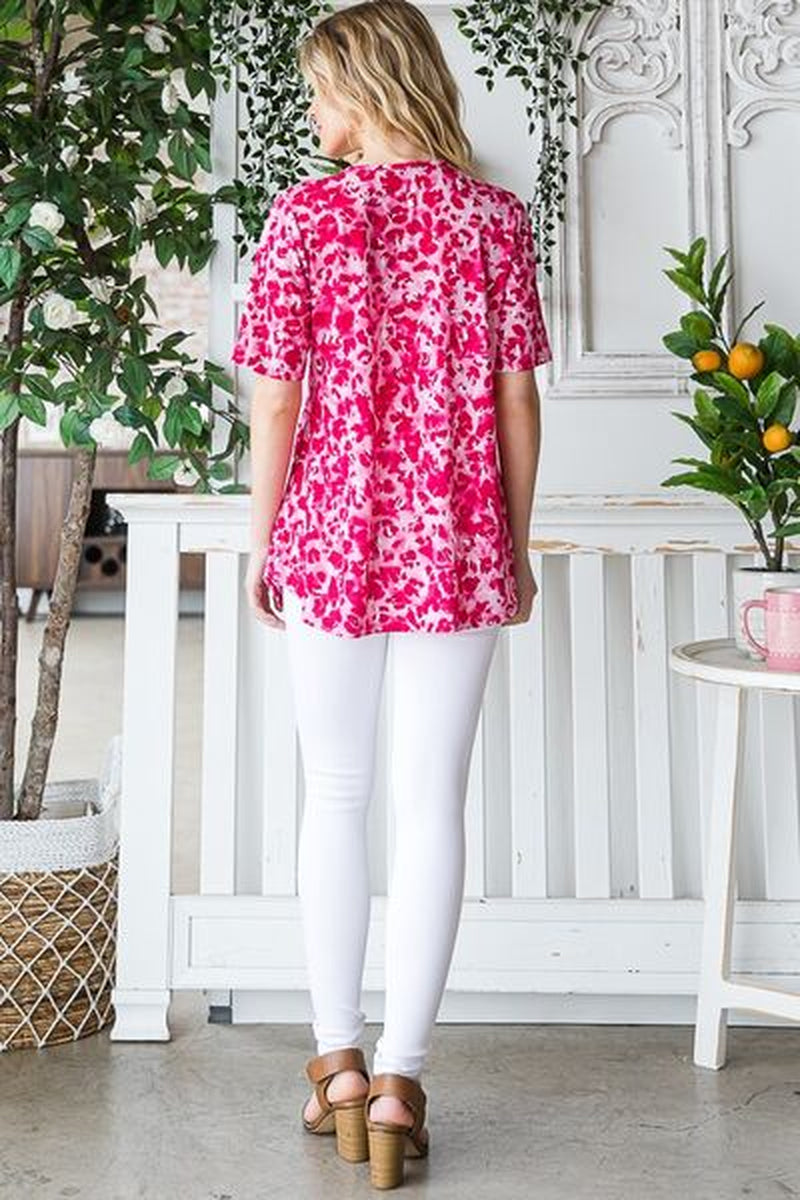 Heimish Full Size Short Sleeve Crisscross Animal Babydoll Top plus Size