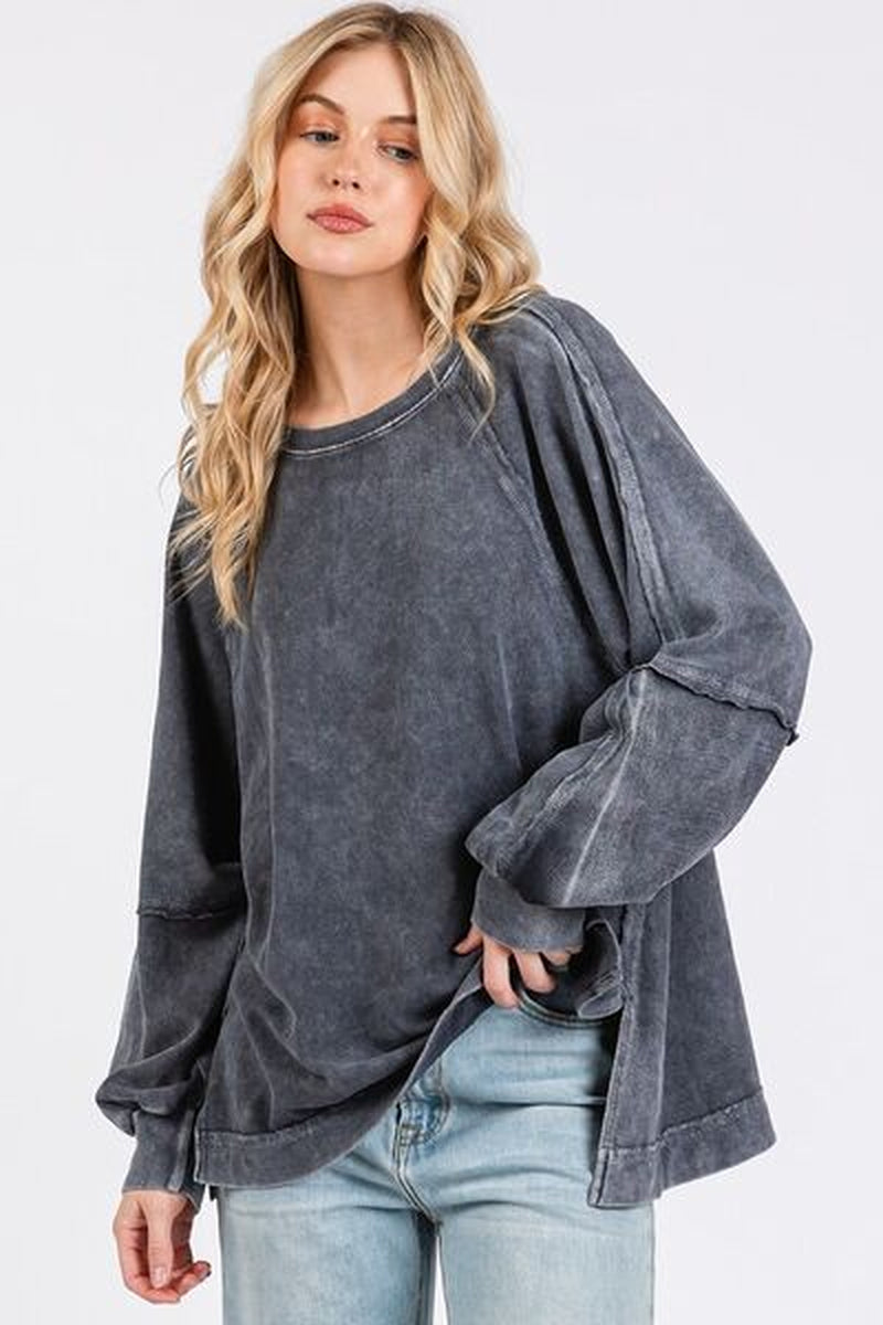 Mittoshop Mineral Wash Raglan Long Sleeve Oversized Top