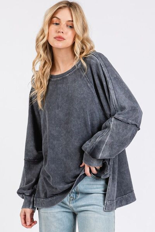 Mittoshop Mineral Wash Raglan Long Sleeve Oversized Top