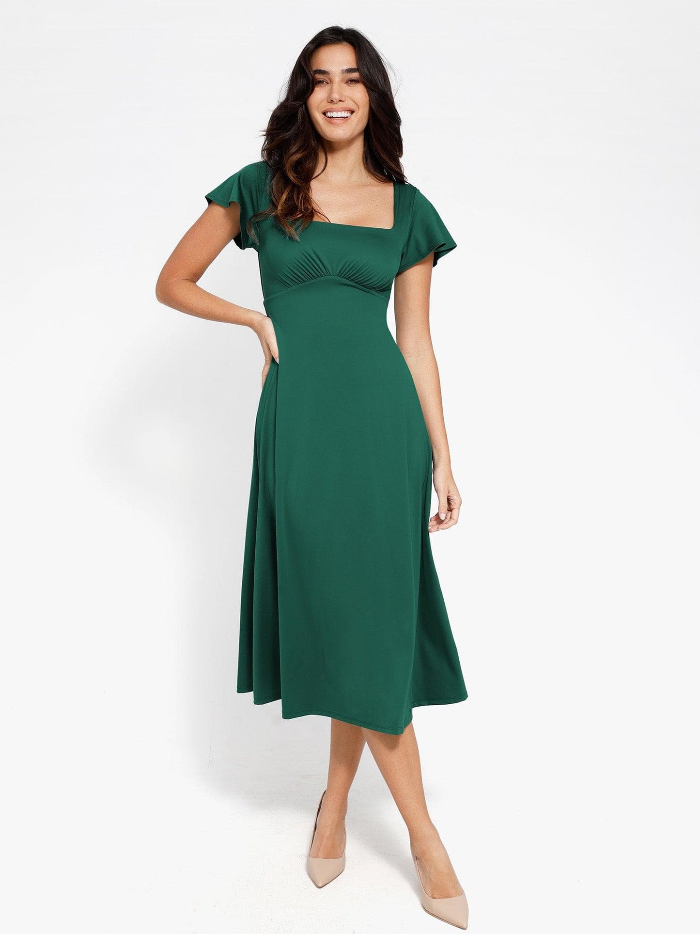 A-Line Midi Dresses with Integrated Tummy Control Shapewear