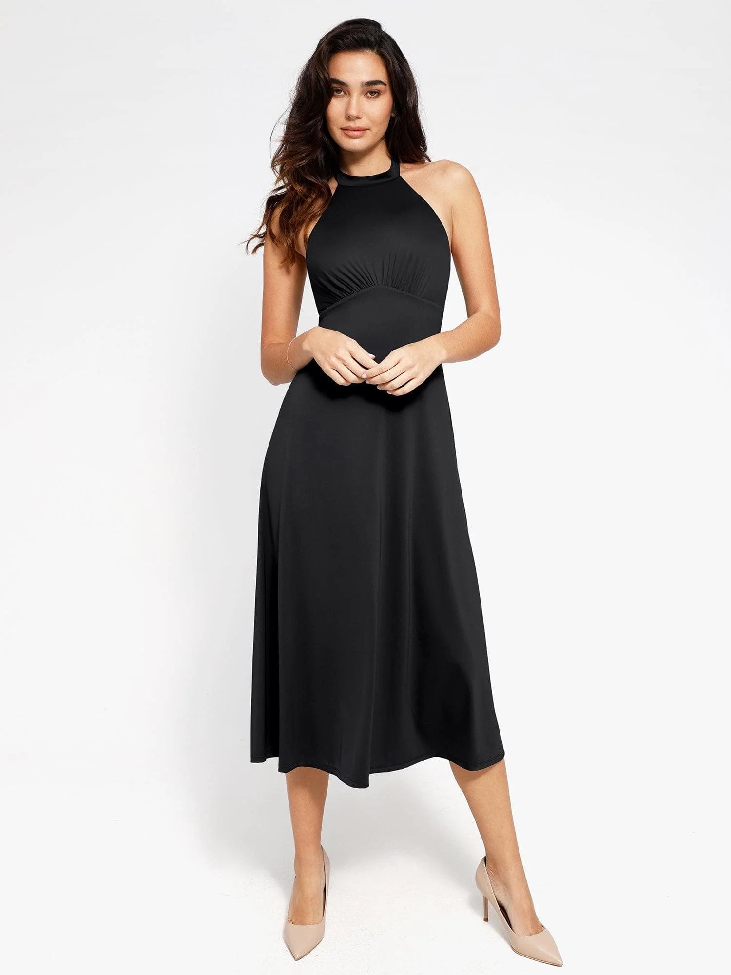 A-Line Midi Dresses with Integrated Tummy Control Shapewear