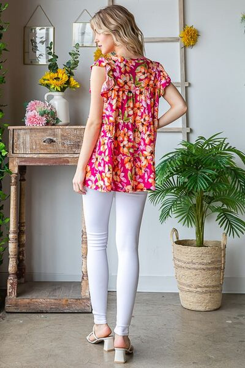 Heimish Full Size Butterfly Sleeve Floral Tiered Top plus Size