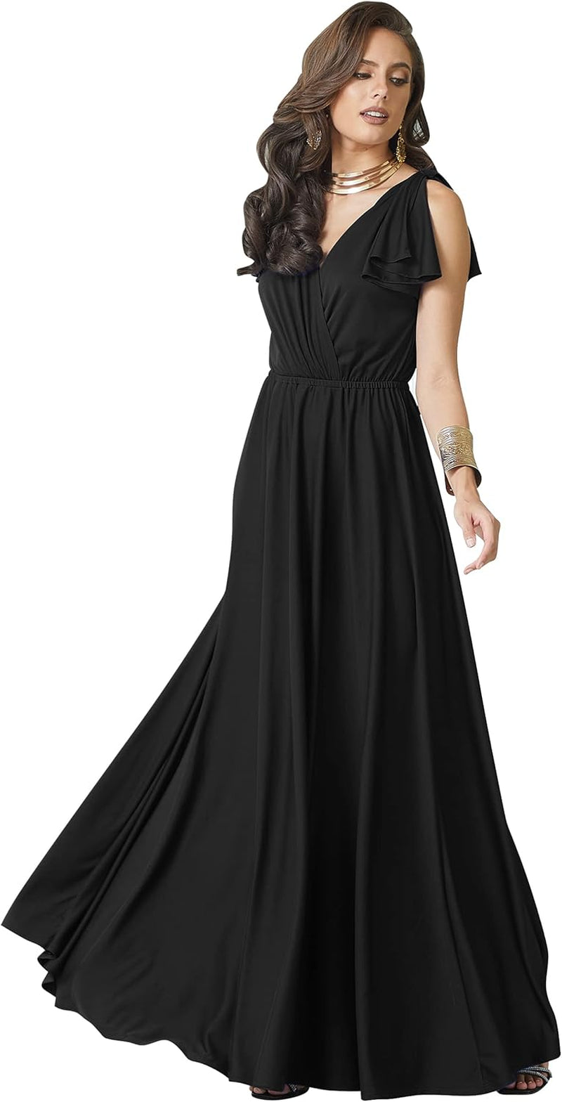 Women's 2026 Long V-Neck Ruffle Sleeveless Maxi Dress for Bridesmaids and Prom