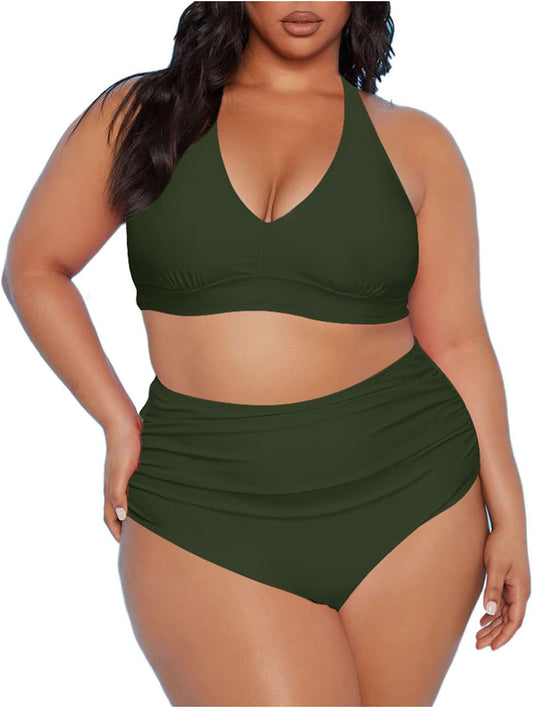 Women'S 2 Piece plus Size High Waisted Halter Bikini Swimsuit Bathing Suit