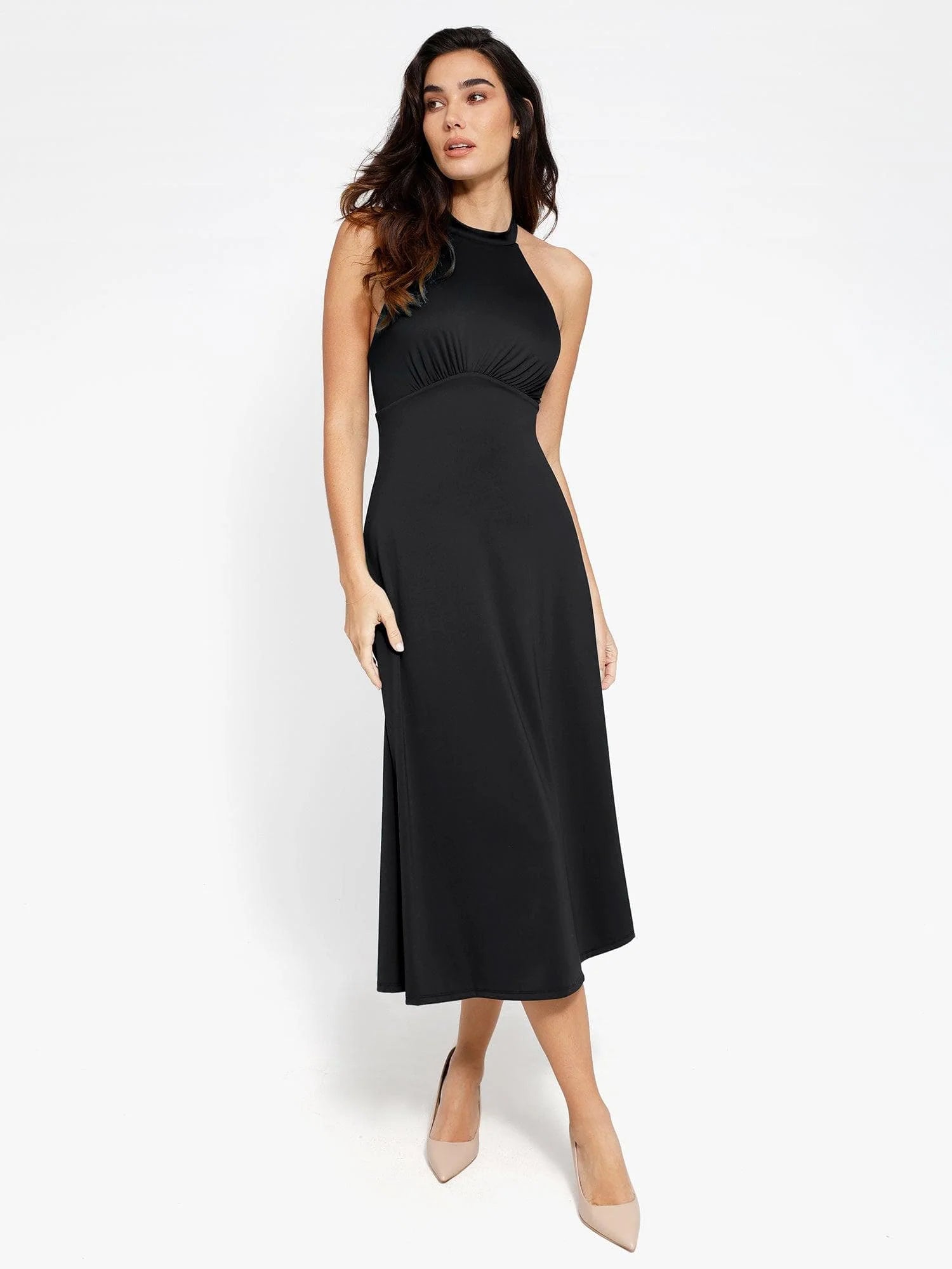 A-Line Midi Dresses with Integrated Tummy Control Shapewear