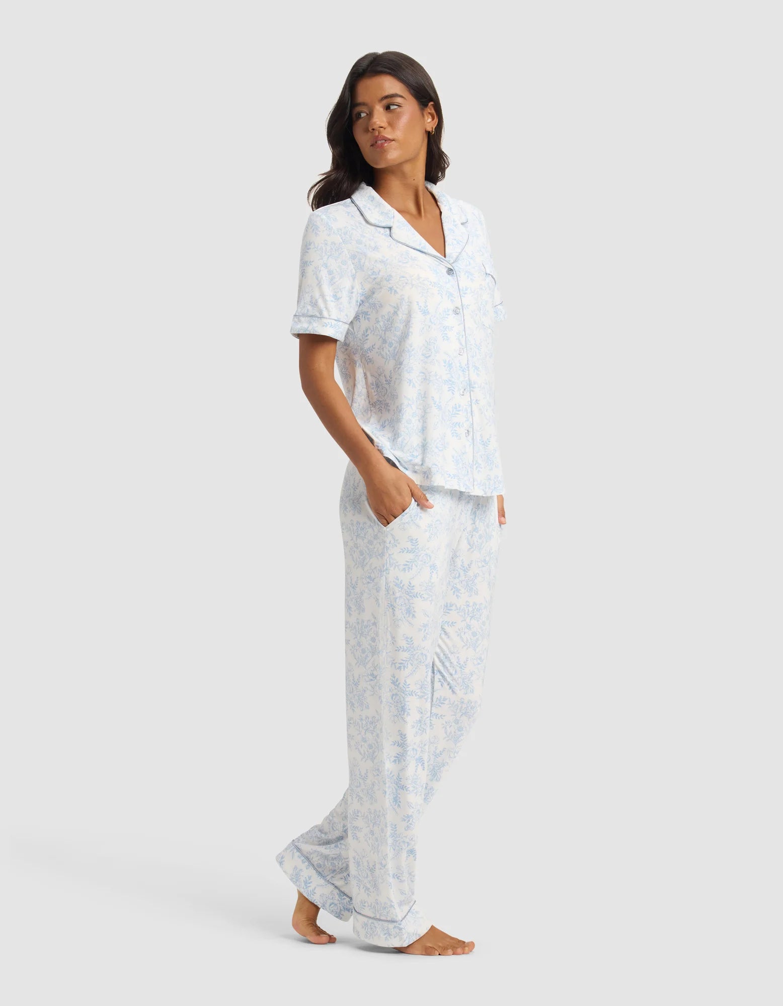 Women's Bamboo Stretch Knit Short Sleeve and Pant Pajama Set
