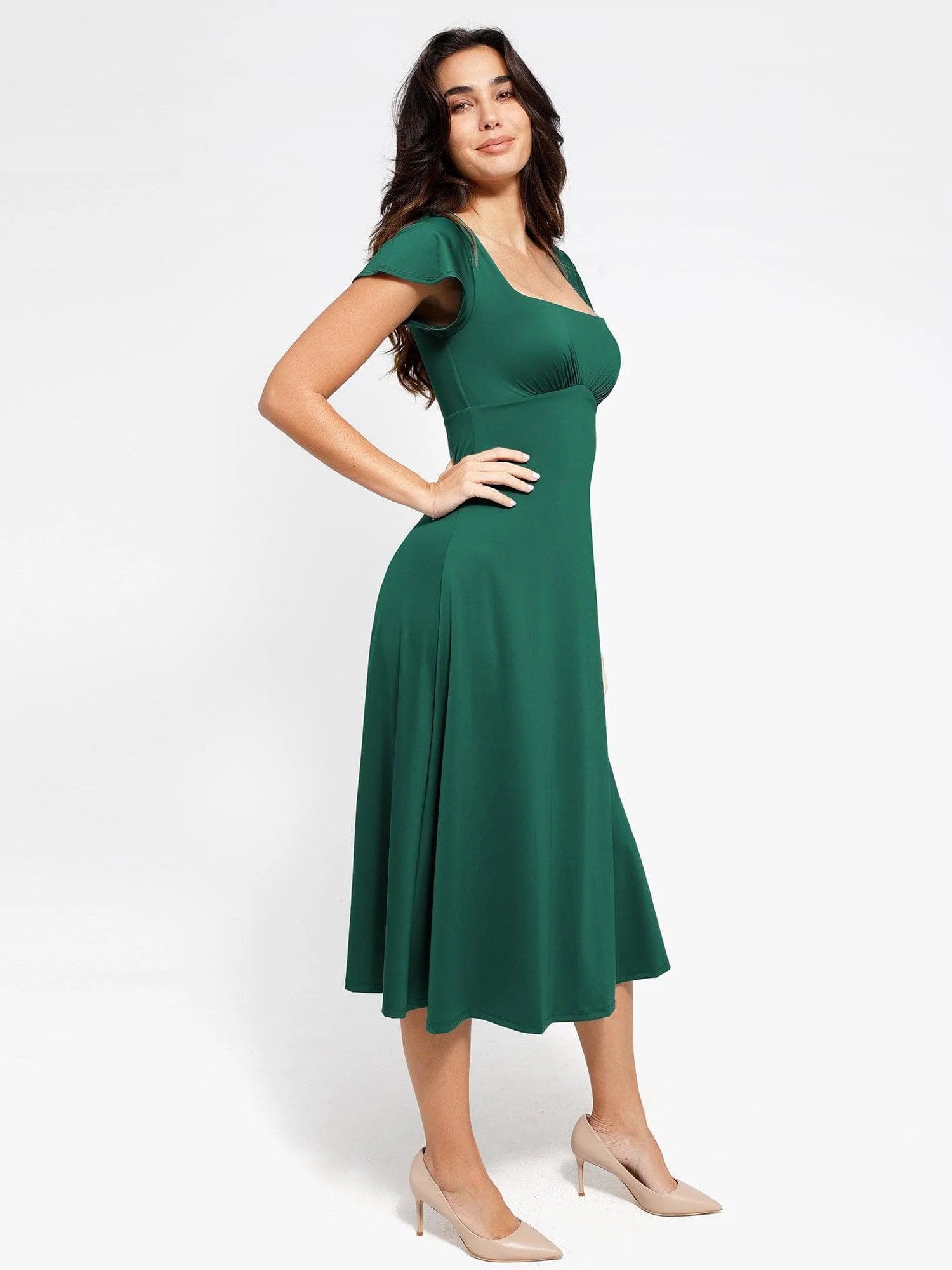 A-Line Midi Dresses with Integrated Tummy Control Shapewear