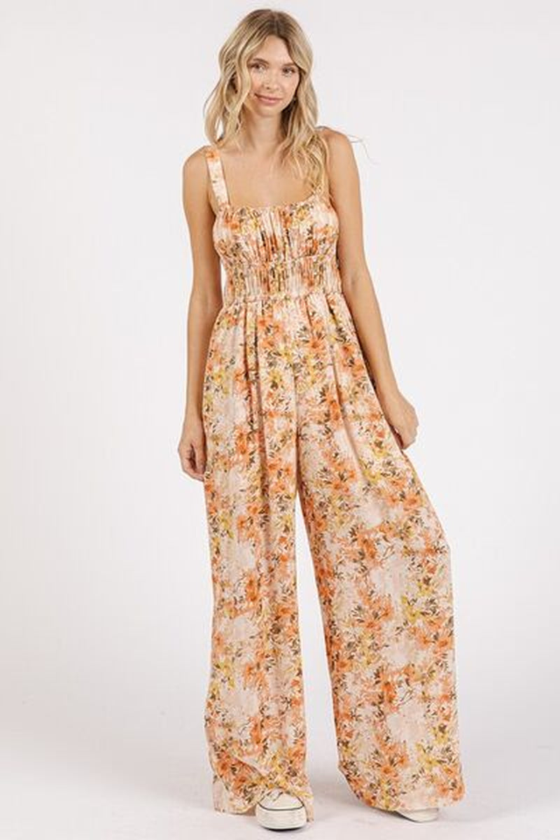 Mittoshop Flower Print Jumpsuit - Gathered Bust Sleeveless Style