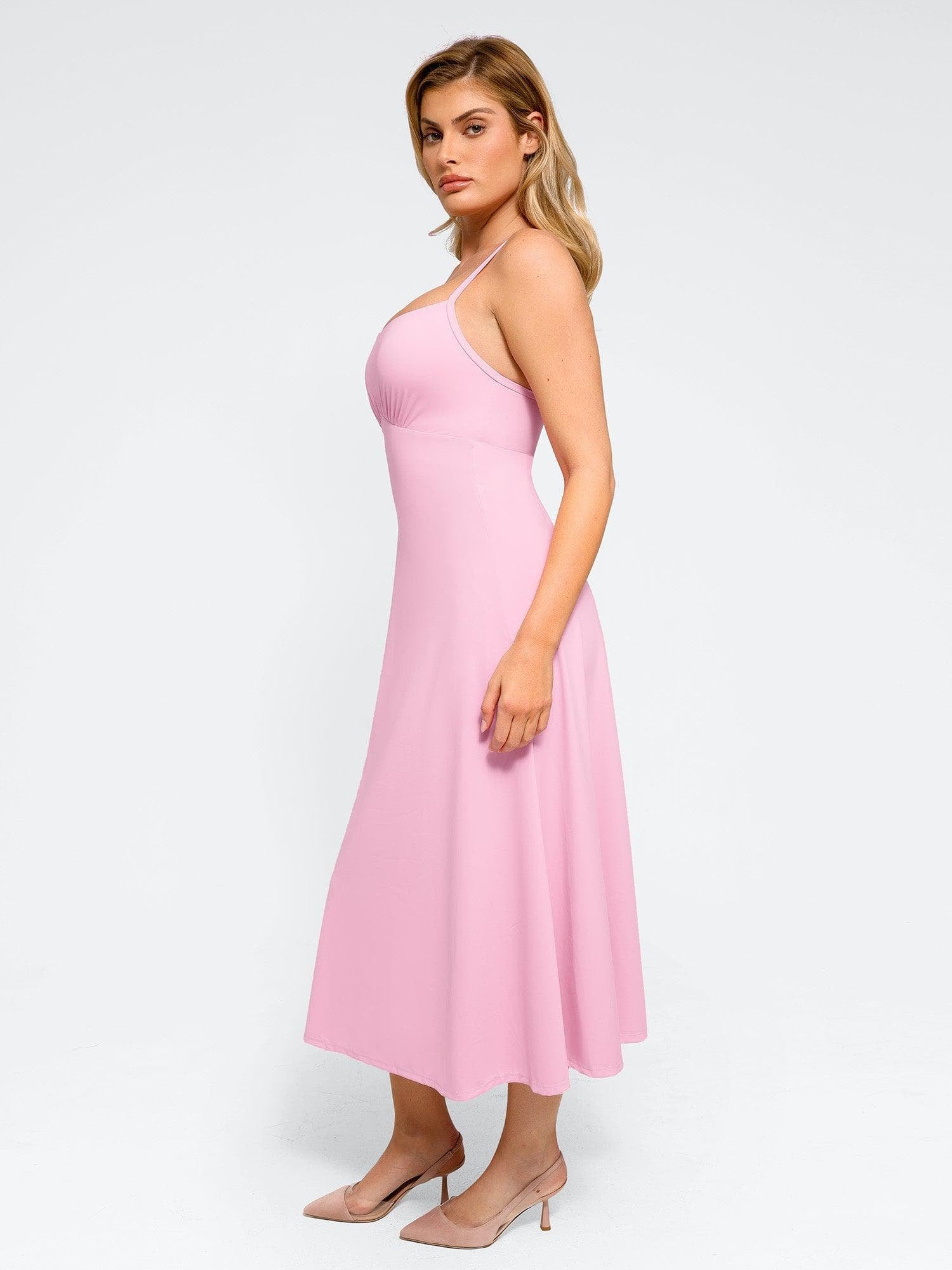 A-Line Midi Dresses with Integrated Tummy Control Shapewear