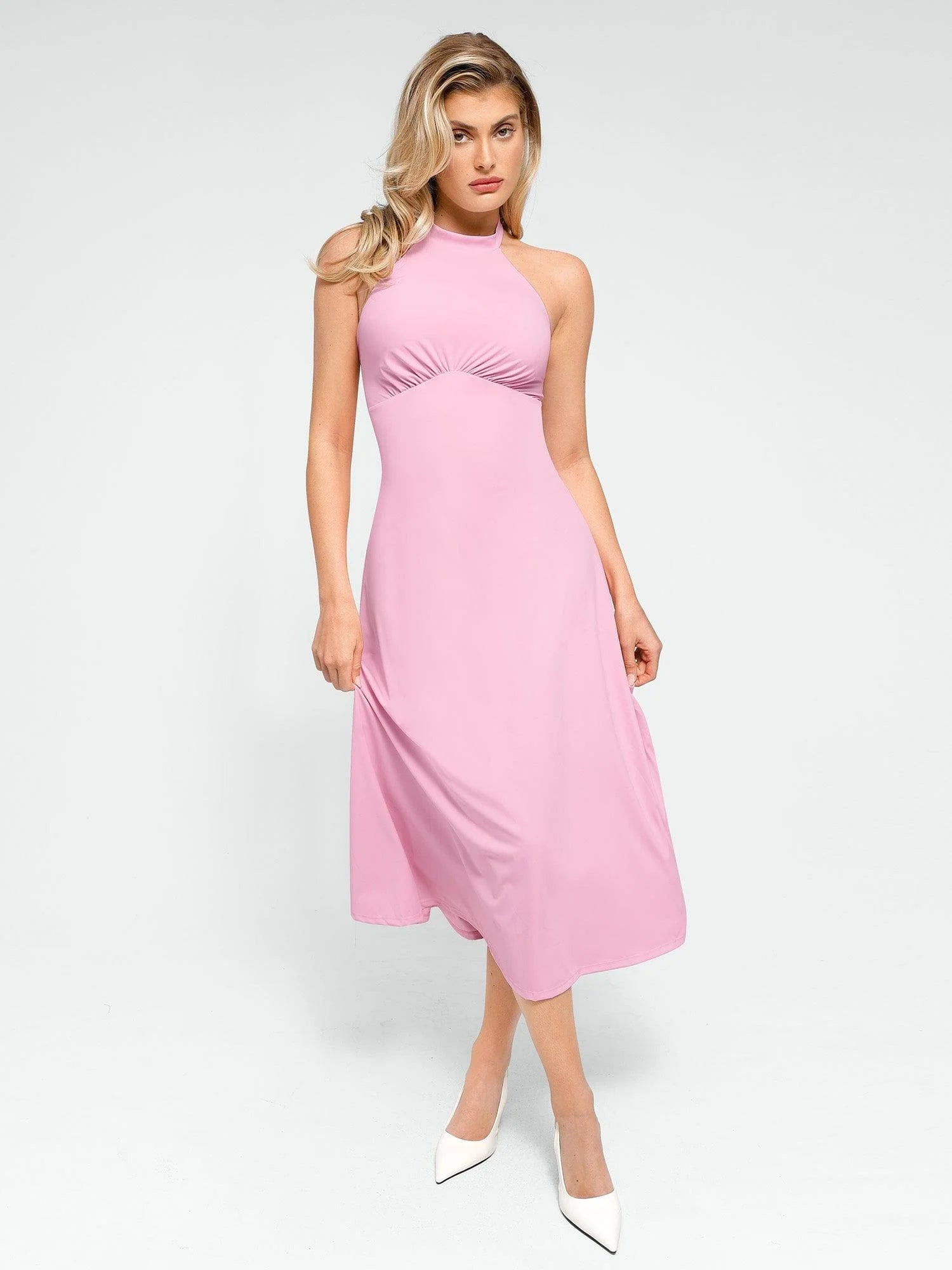 A-Line Midi Dresses with Integrated Tummy Control Shapewear