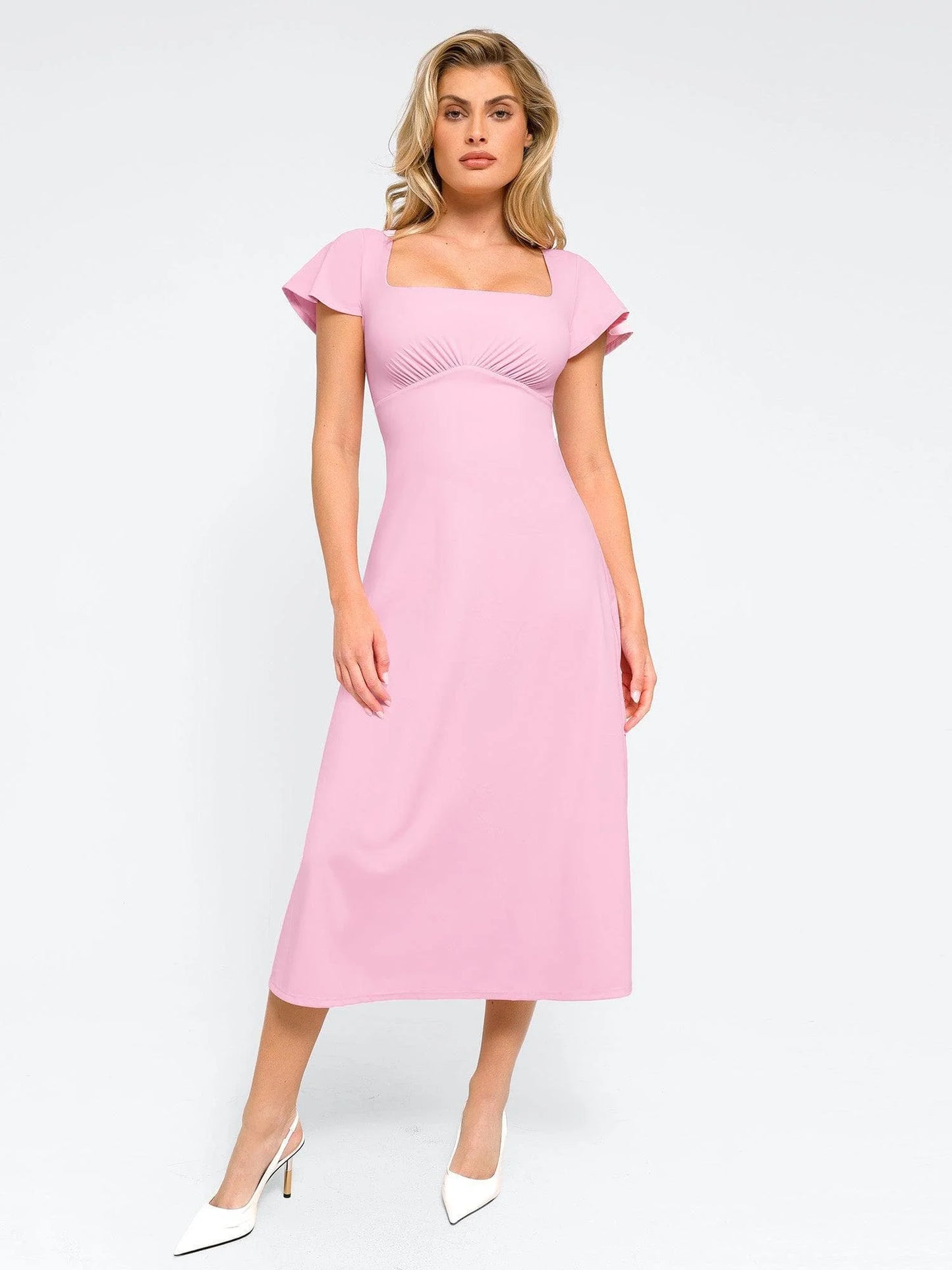 A-Line Midi Dresses with Integrated Tummy Control Shapewear