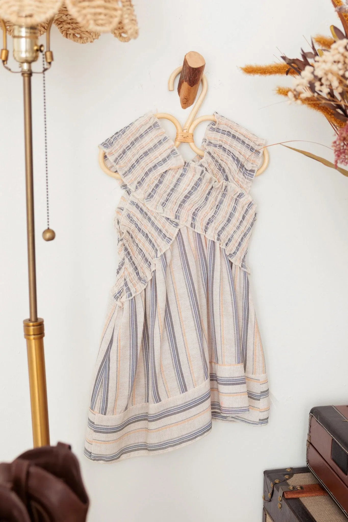 Girls Striped Criss-Cross Ruched A-Silhouette Top