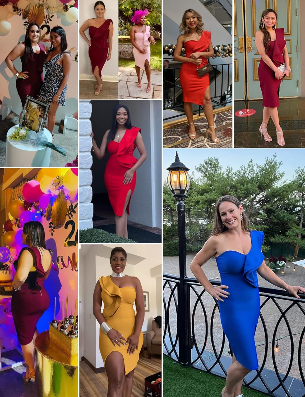One-Shoulder Ruffle Bodycon Dress with Side Split - Ideal for Wedding Guests