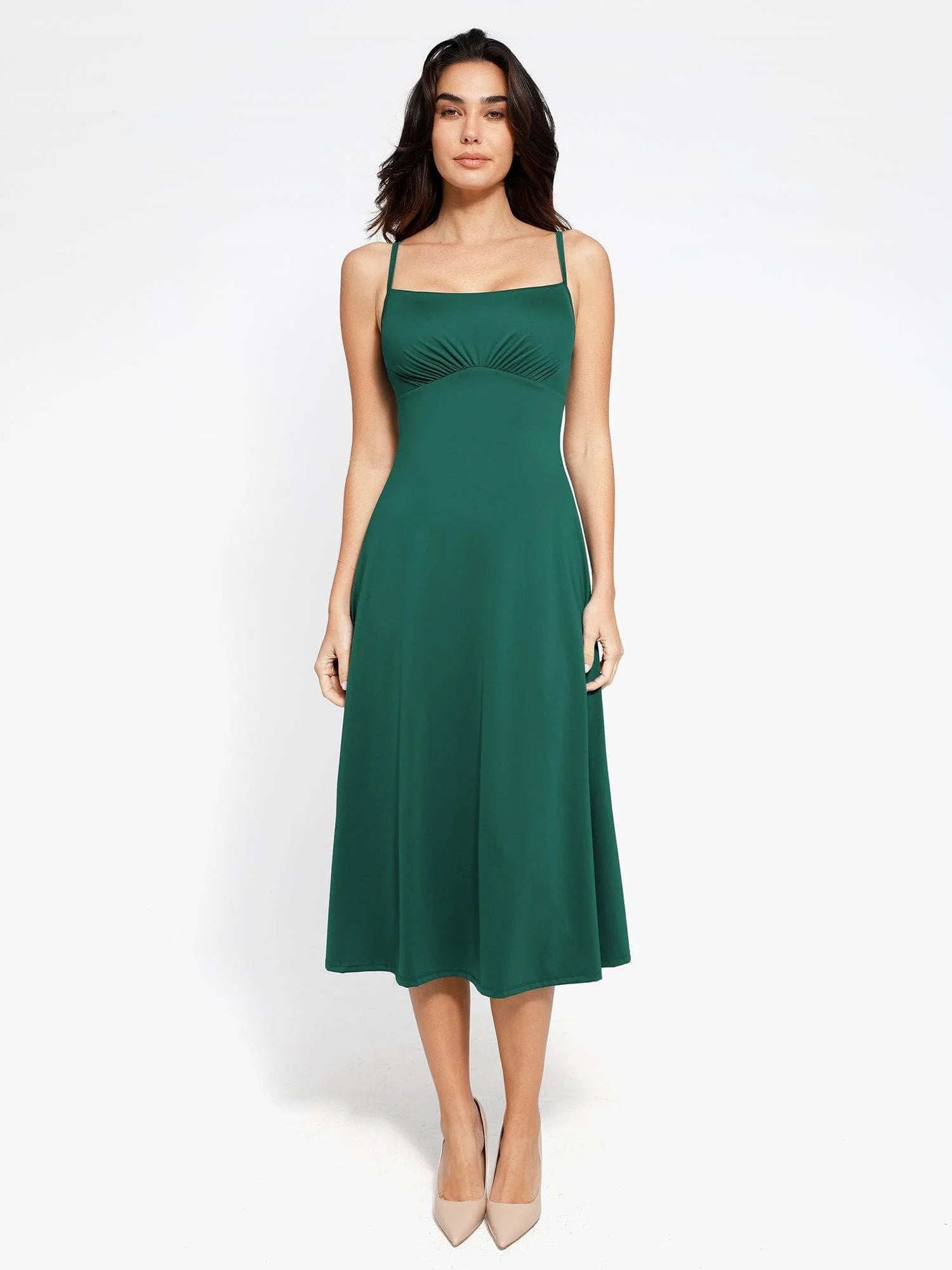 A-Line Midi Dresses with Integrated Tummy Control Shapewear