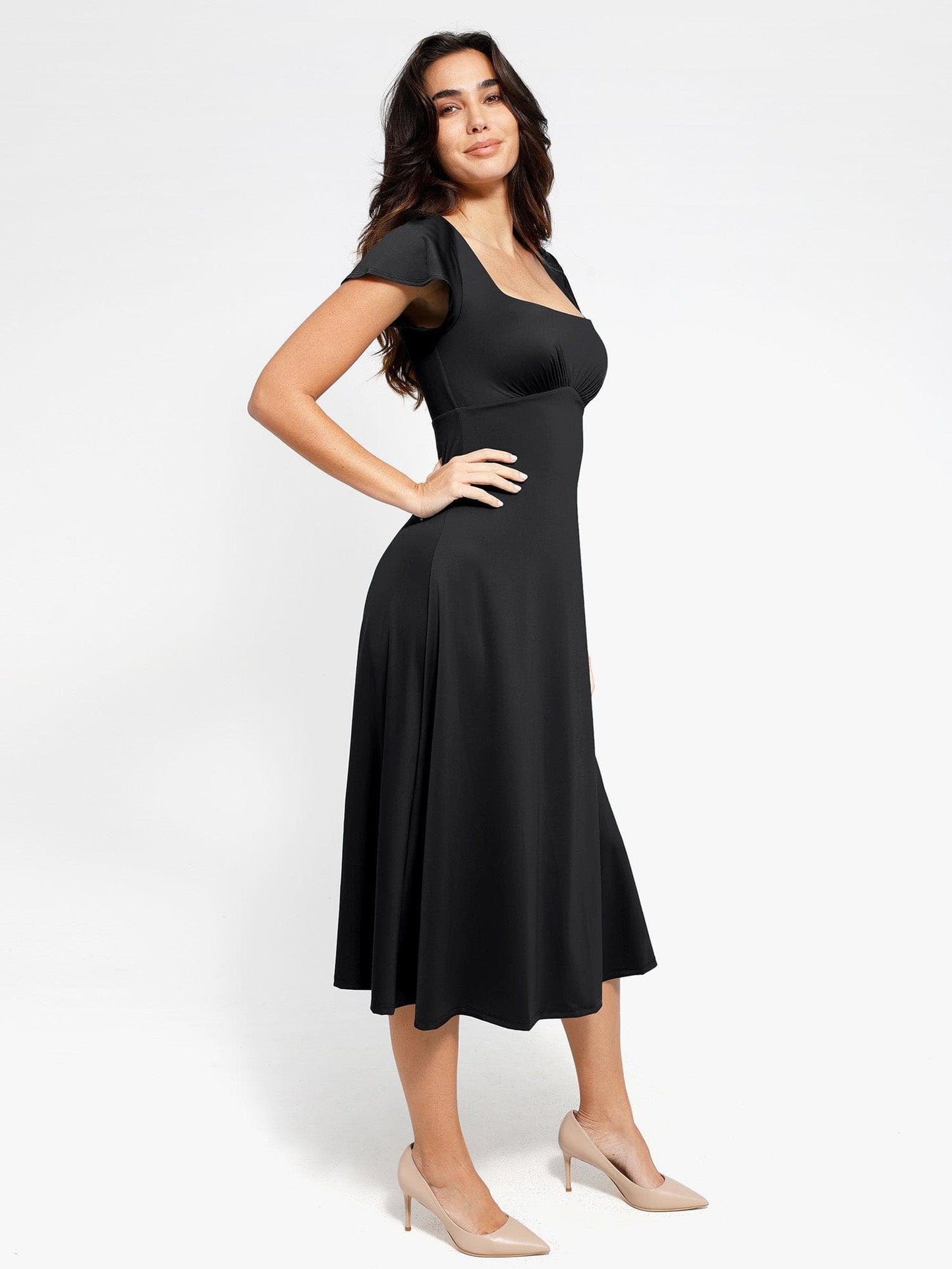 A-Line Midi Dresses with Integrated Tummy Control Shapewear