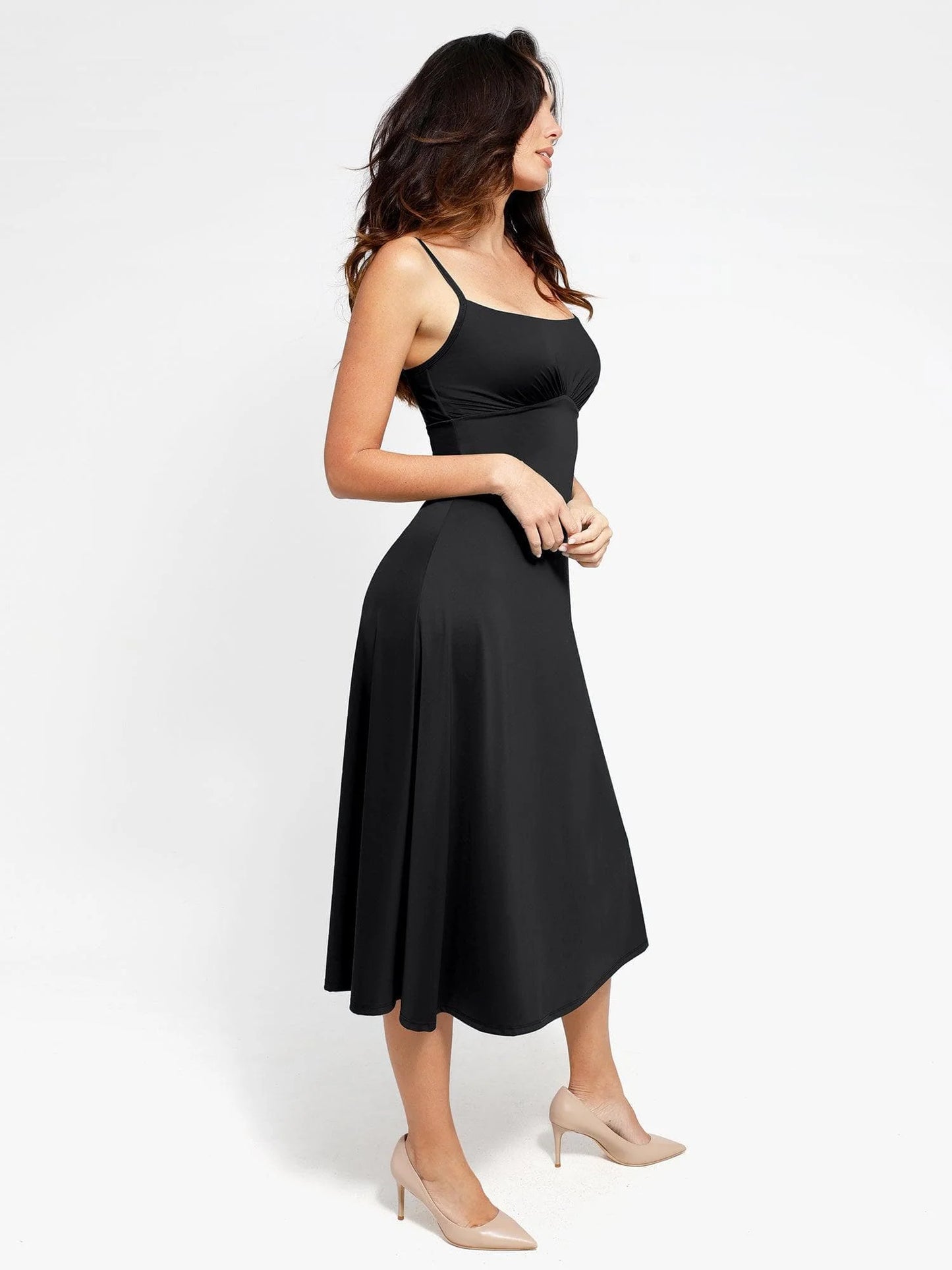 A-Line Midi Dresses with Integrated Tummy Control Shapewear