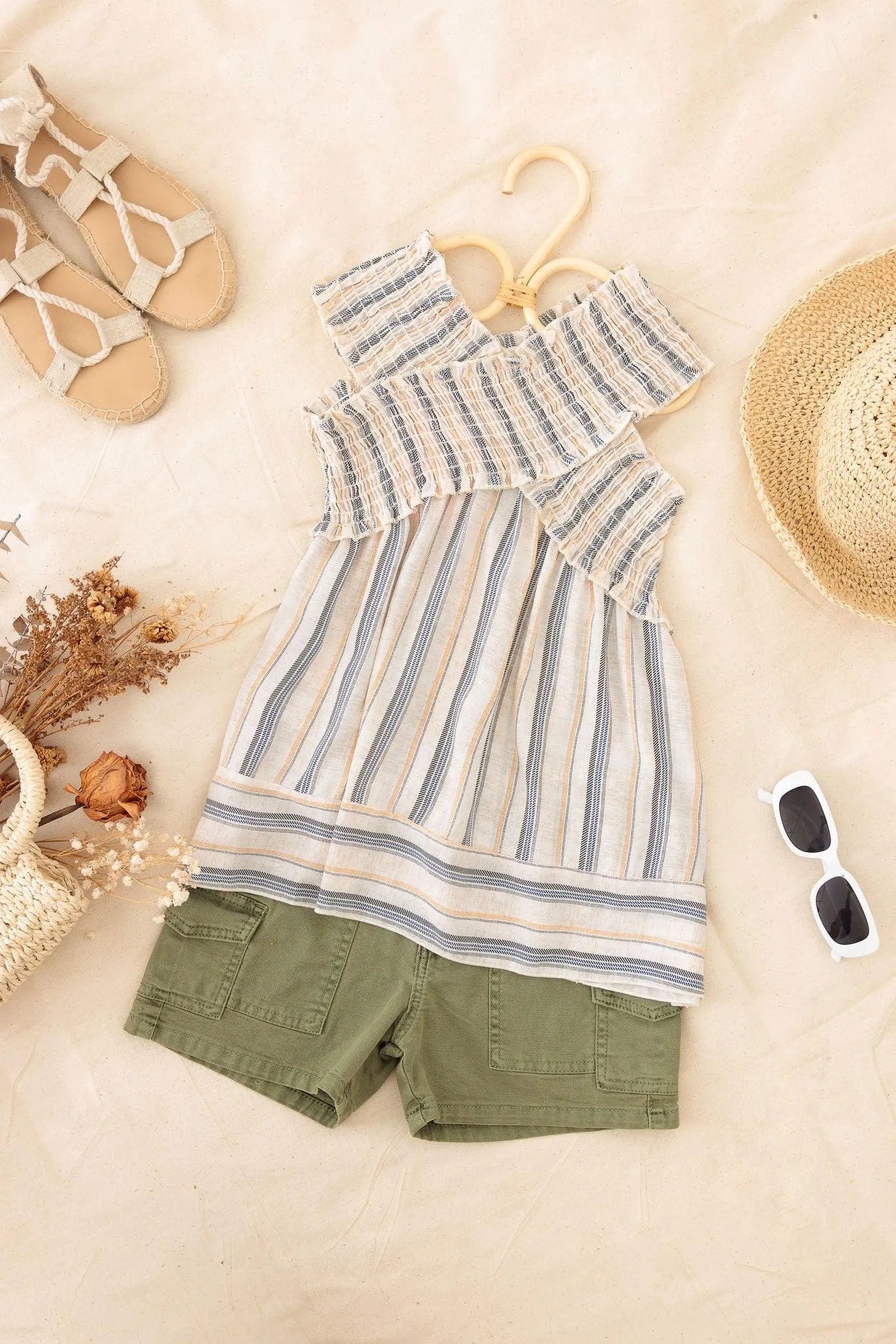 Girls Striped Criss-Cross Ruched A-Silhouette Top