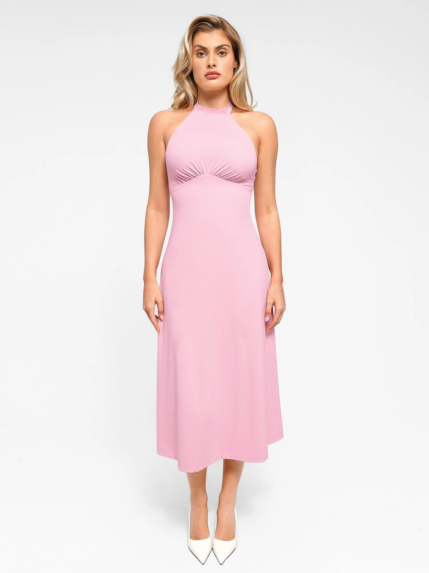 A-Line Midi Dresses with Integrated Tummy Control Shapewear