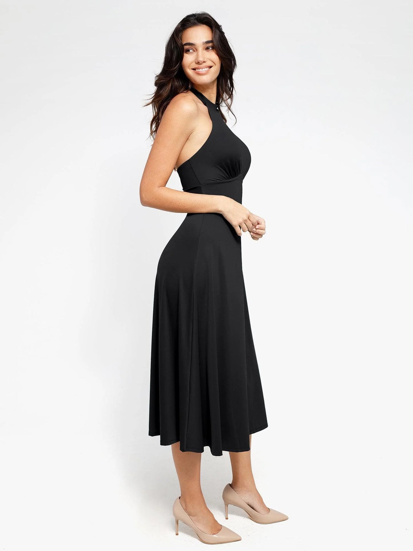 A-Line Midi Dresses with Integrated Tummy Control Shapewear