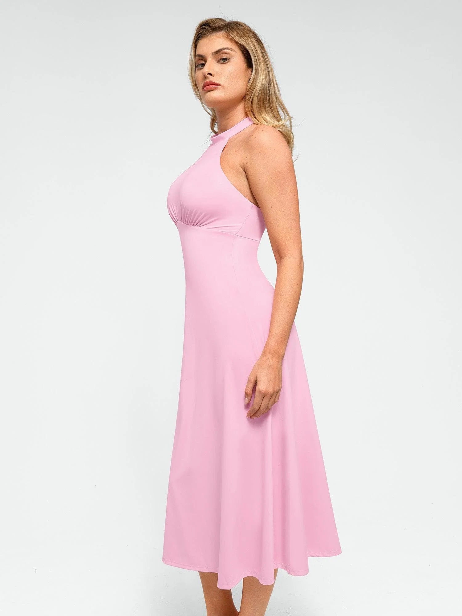 A-Line Midi Dresses with Integrated Tummy Control Shapewear