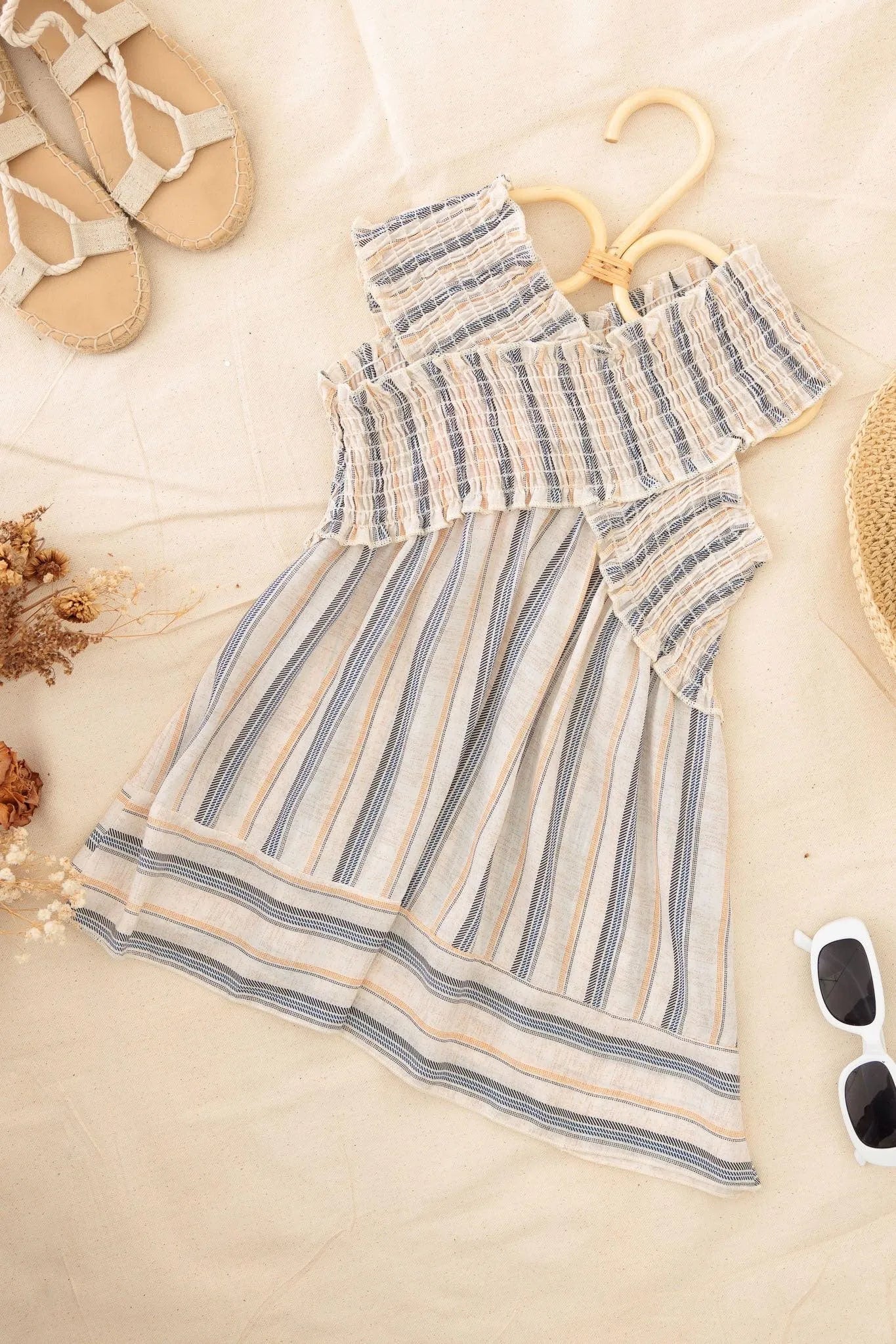 Girls Striped Criss-Cross Ruched A-Silhouette Top