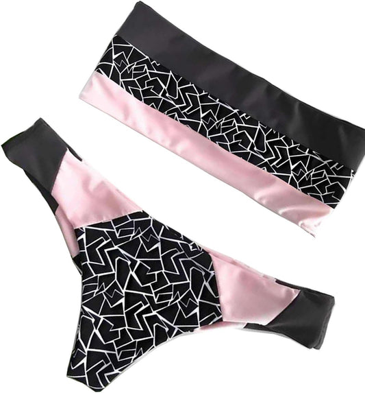Women'S Bikini Swimsuits Strapless Two Pieces Bathing Suits Print Bandeau Swimwear Thong Bikinis Set