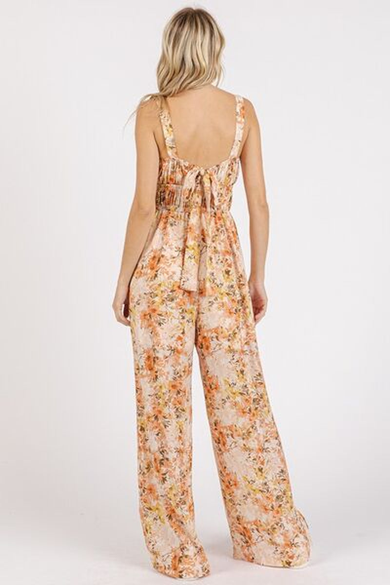 Mittoshop Flower Print Jumpsuit - Gathered Bust Sleeveless Style