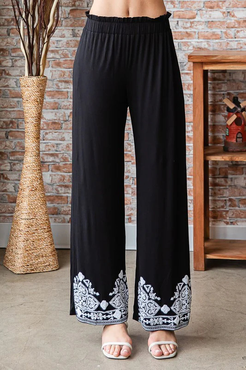 Heimish Full Size Solid Damask Casual Pants plus Size