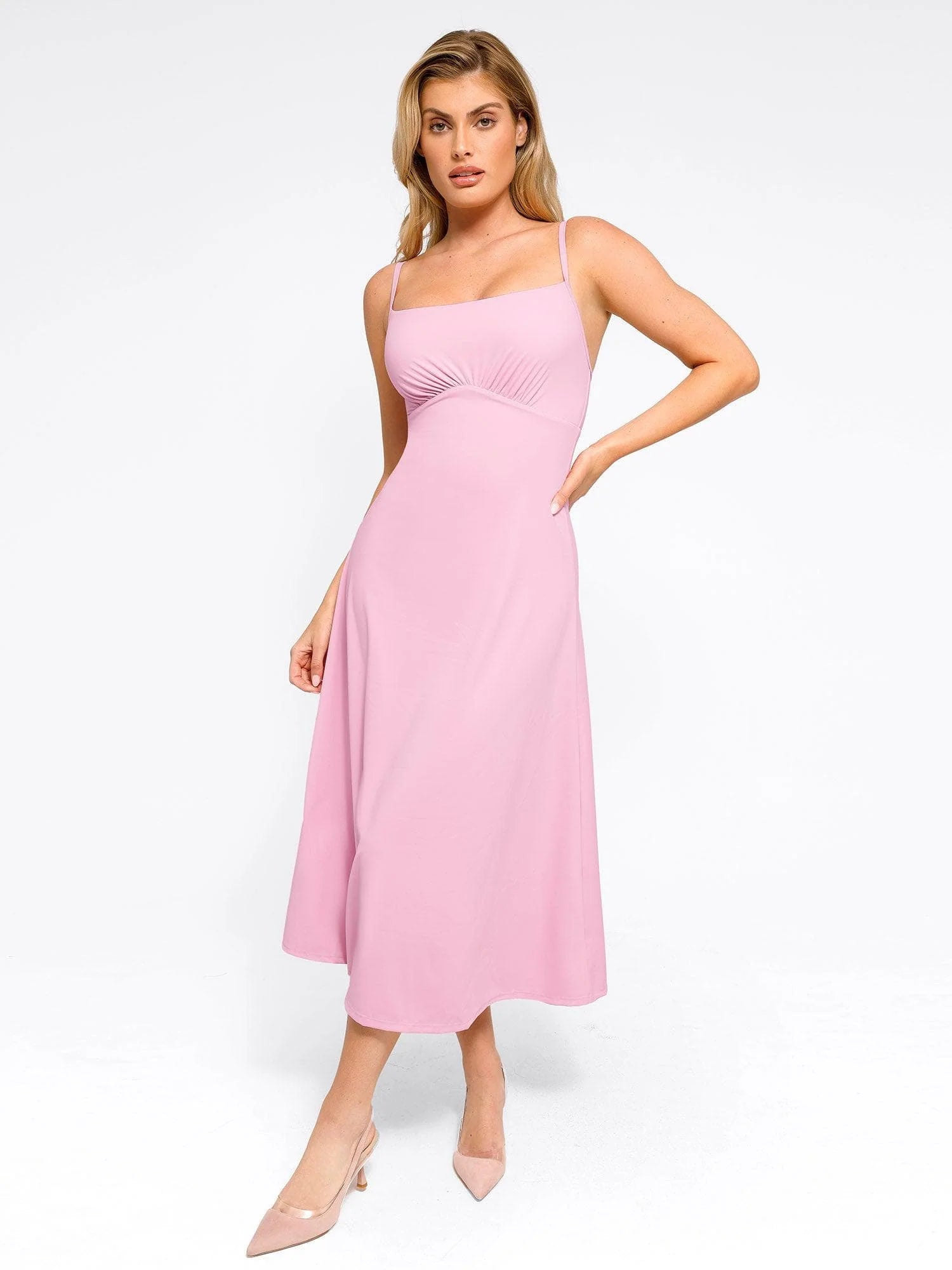 A-Line Midi Dresses with Integrated Tummy Control Shapewear
