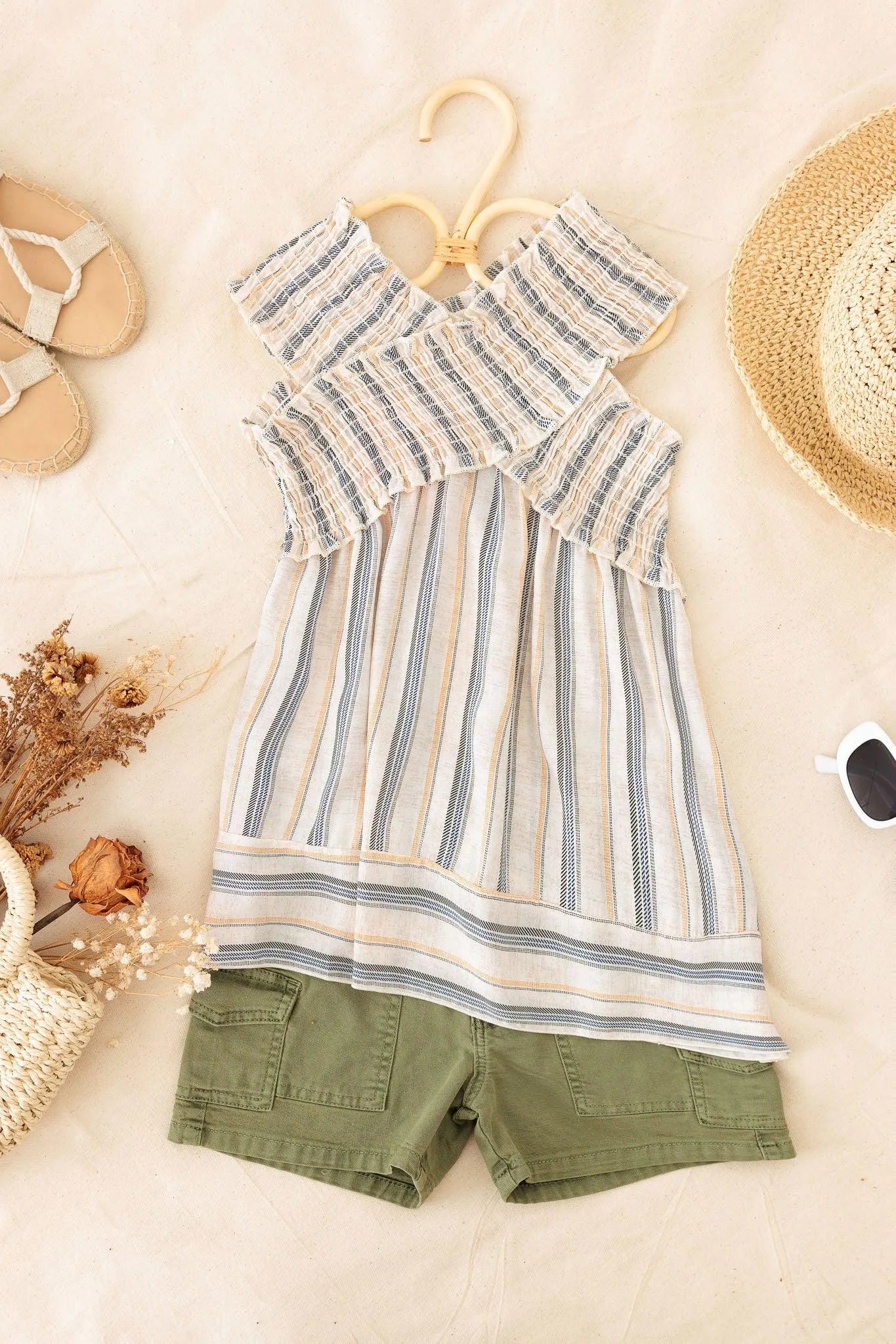 Girls Striped Criss-Cross Ruched A-Silhouette Top