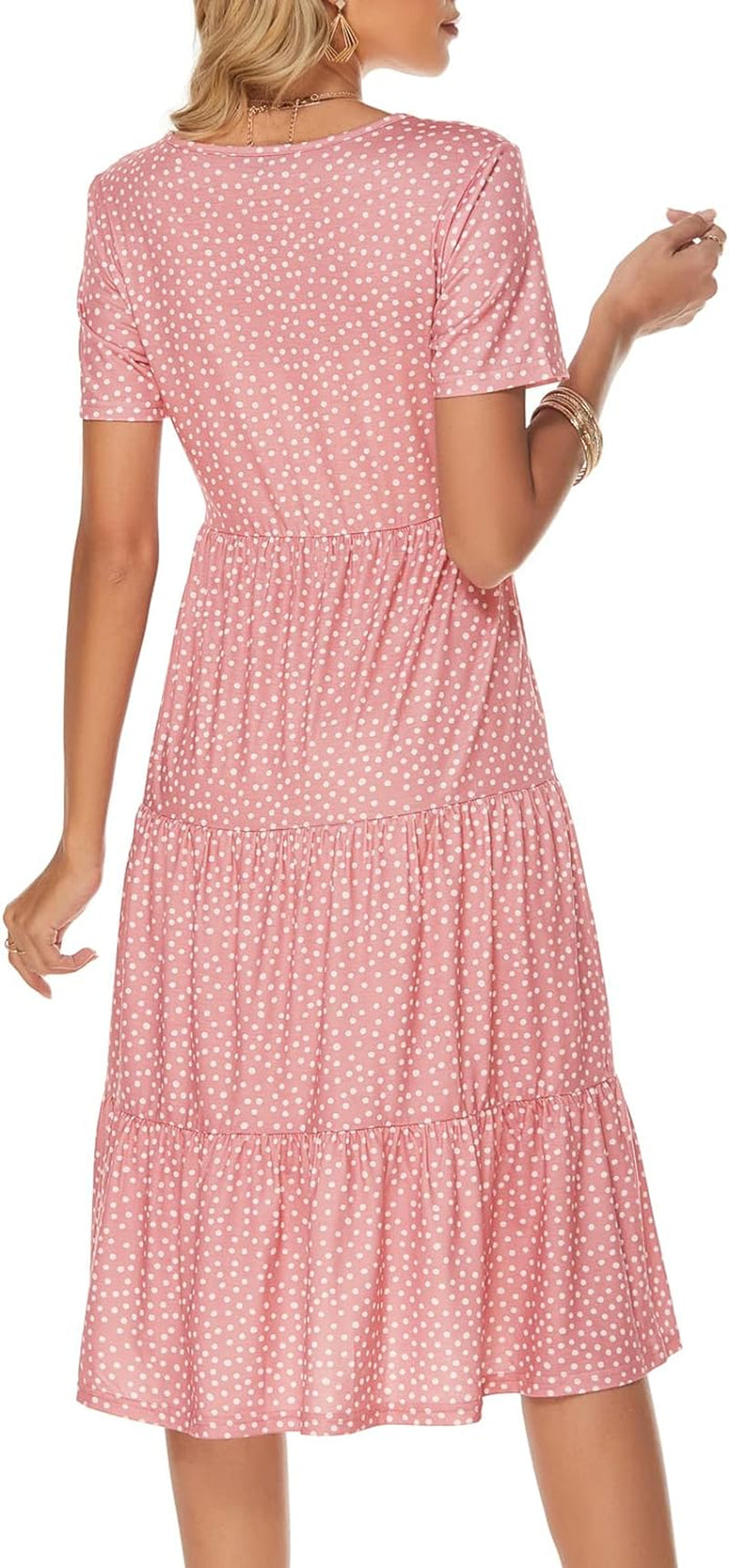 Women's Bohemian Tiered Midi Dress - Short Sleeve V-Neck Loose Cotton Ruffle Babydoll Sundress for Summer 2025