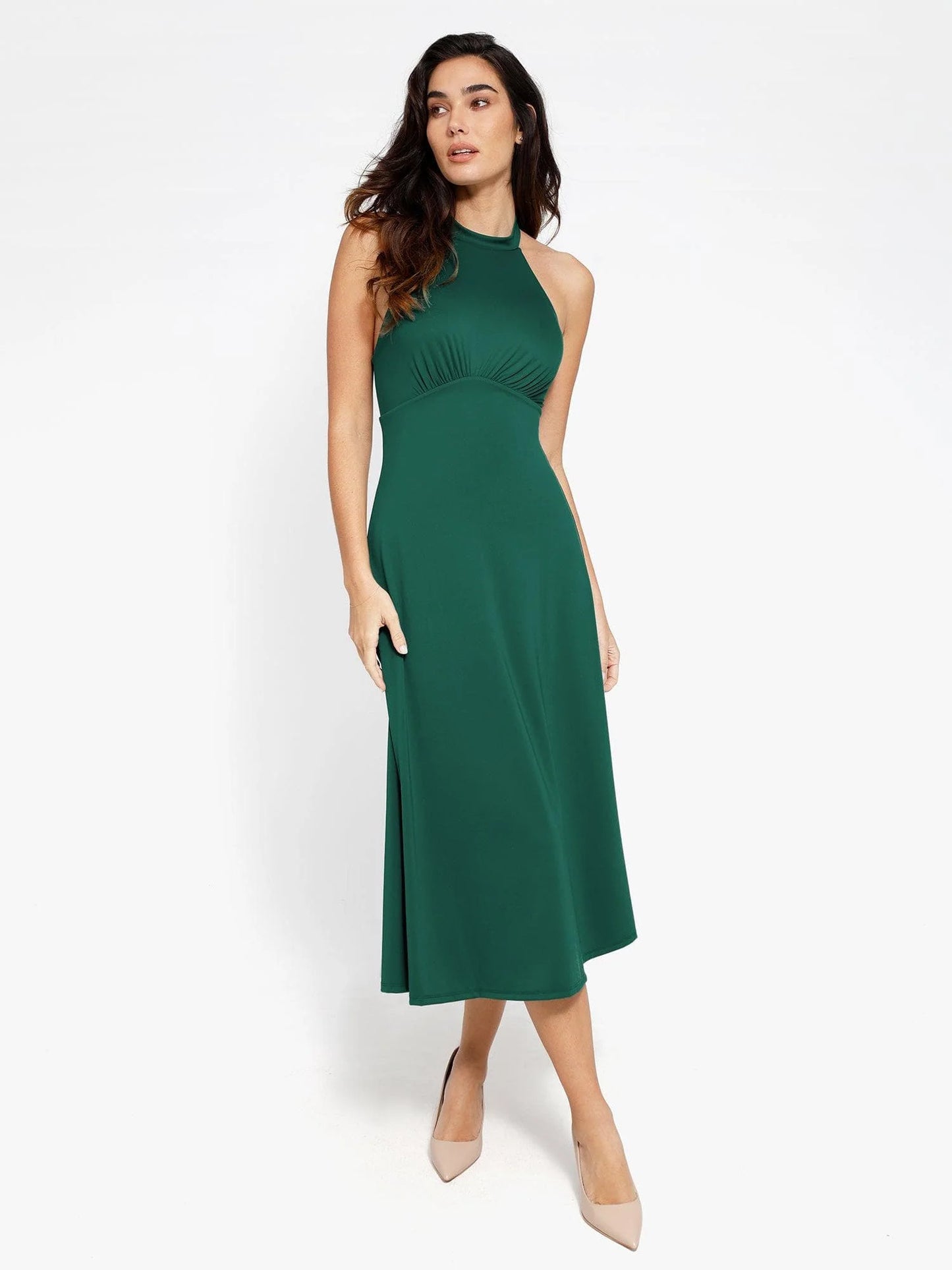 A-Line Midi Dresses with Integrated Tummy Control Shapewear