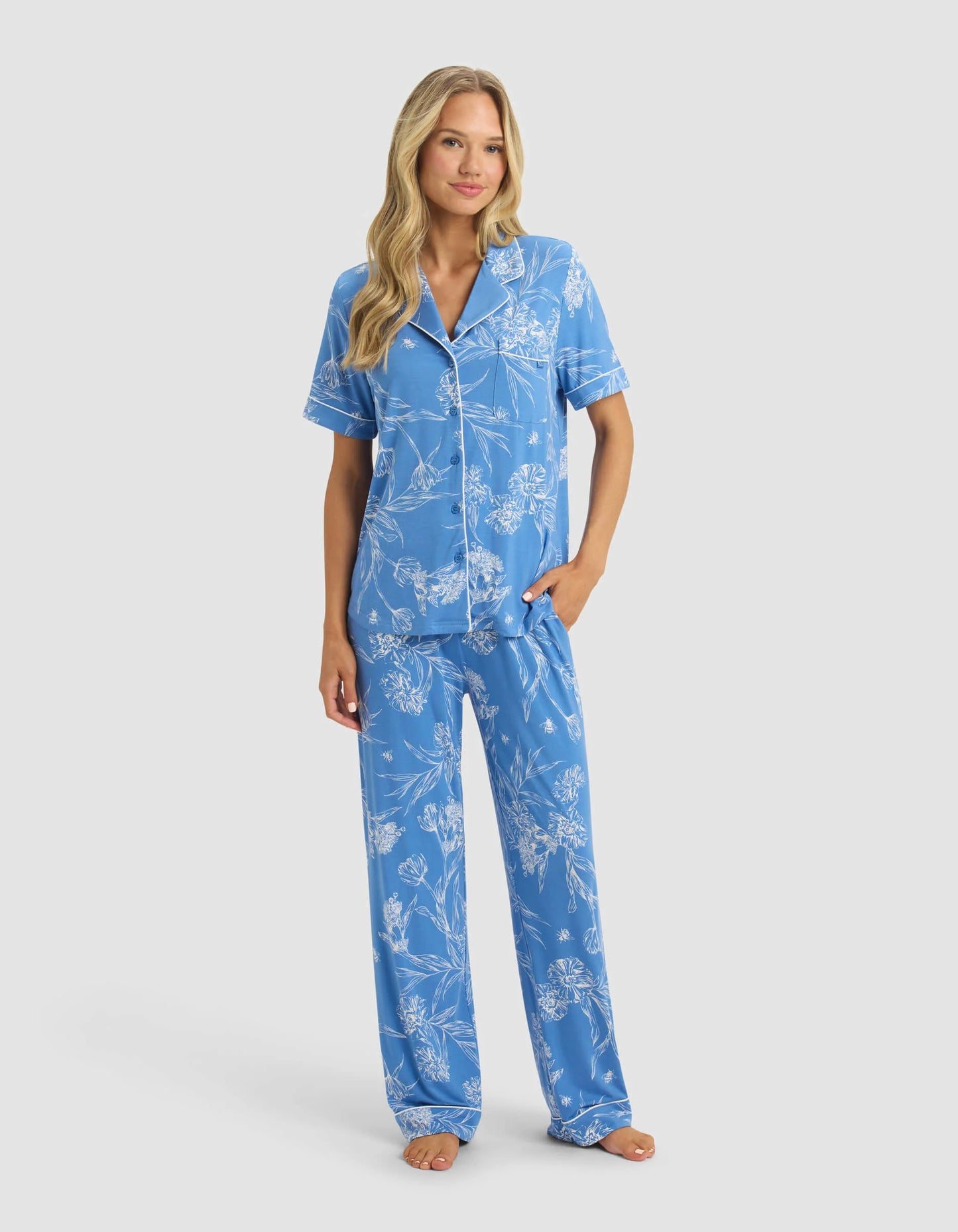 Women's Bamboo Stretch Knit Short Sleeve and Pant Pajama Set