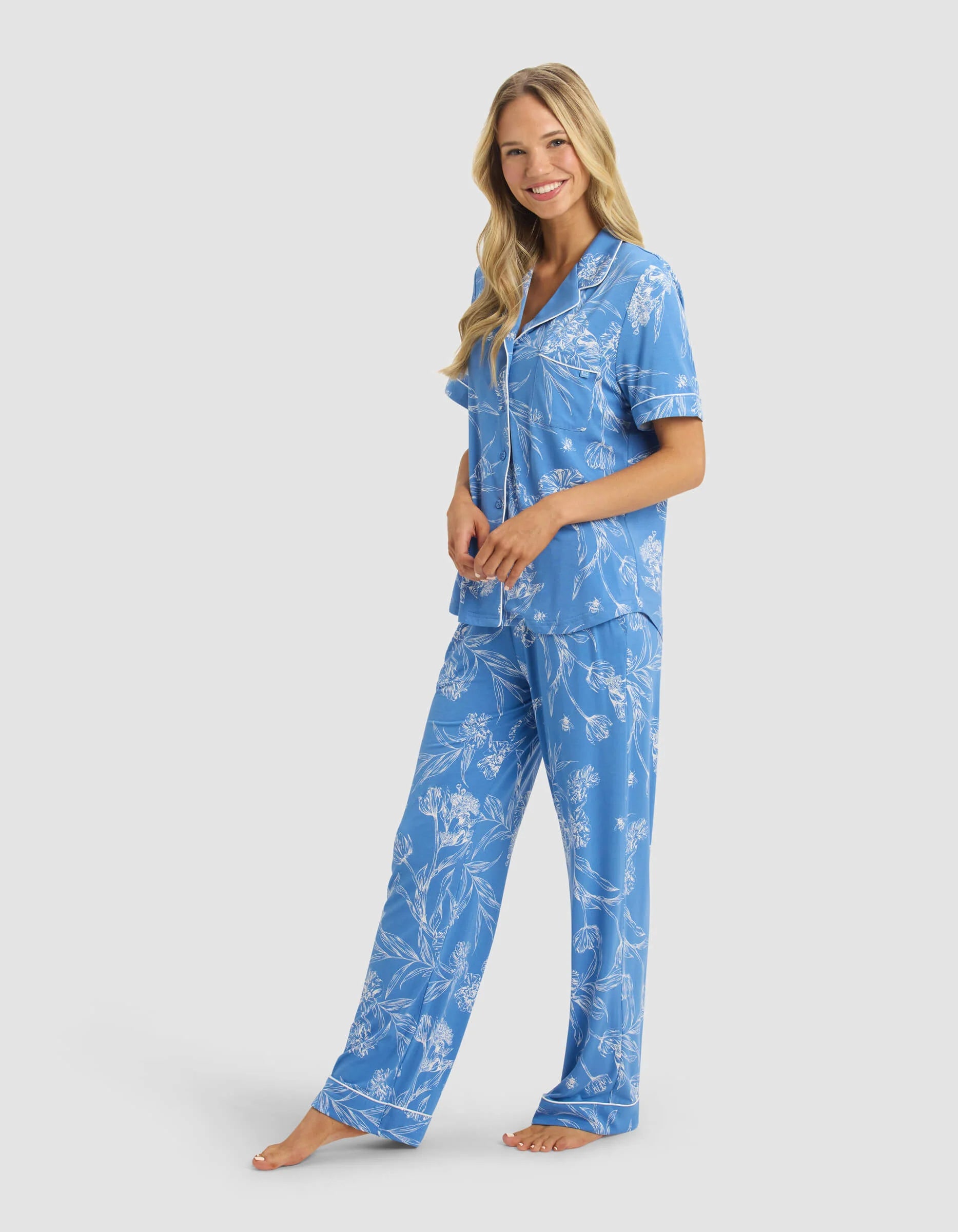 Women's Bamboo Stretch Knit Short Sleeve and Pant Pajama Set