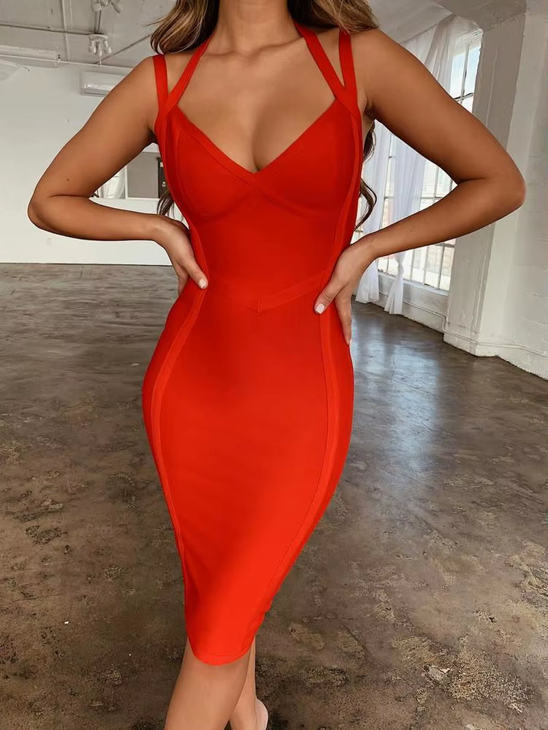 NEW Summer Dress Women Sexy V Neck Backless White Red Bandage Dress Ladies Mini Party Dress Vestido