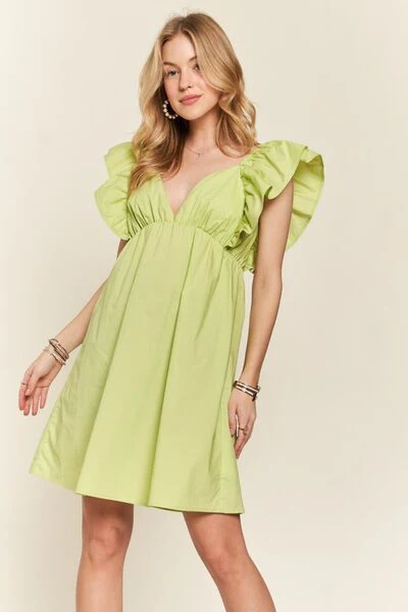 ADORA Smocked Back Ruffled Cap Sleeve Babydoll Dress